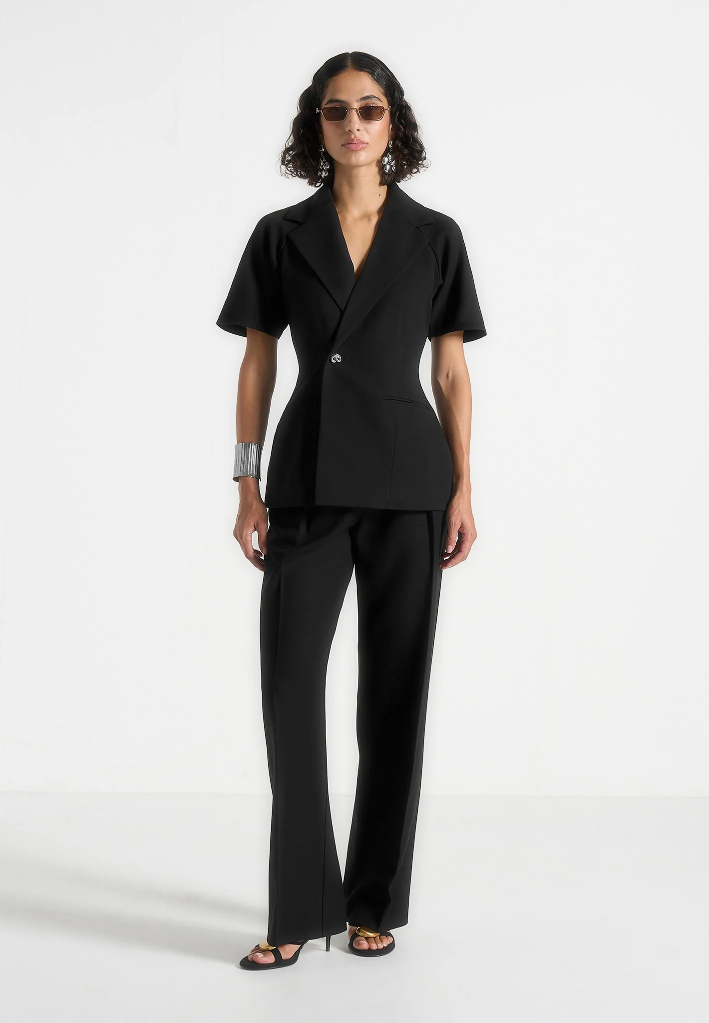 Malika - Double Breasted Short Sleeve Blazer - Black - Image 2