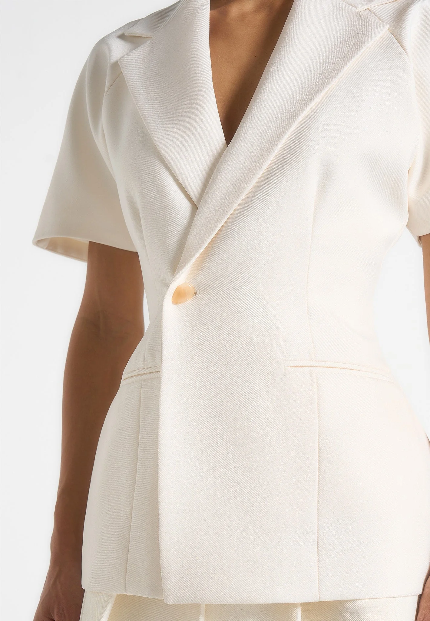 Malika - Double Breasted Short Sleeve Blazer - Off White - Image 3