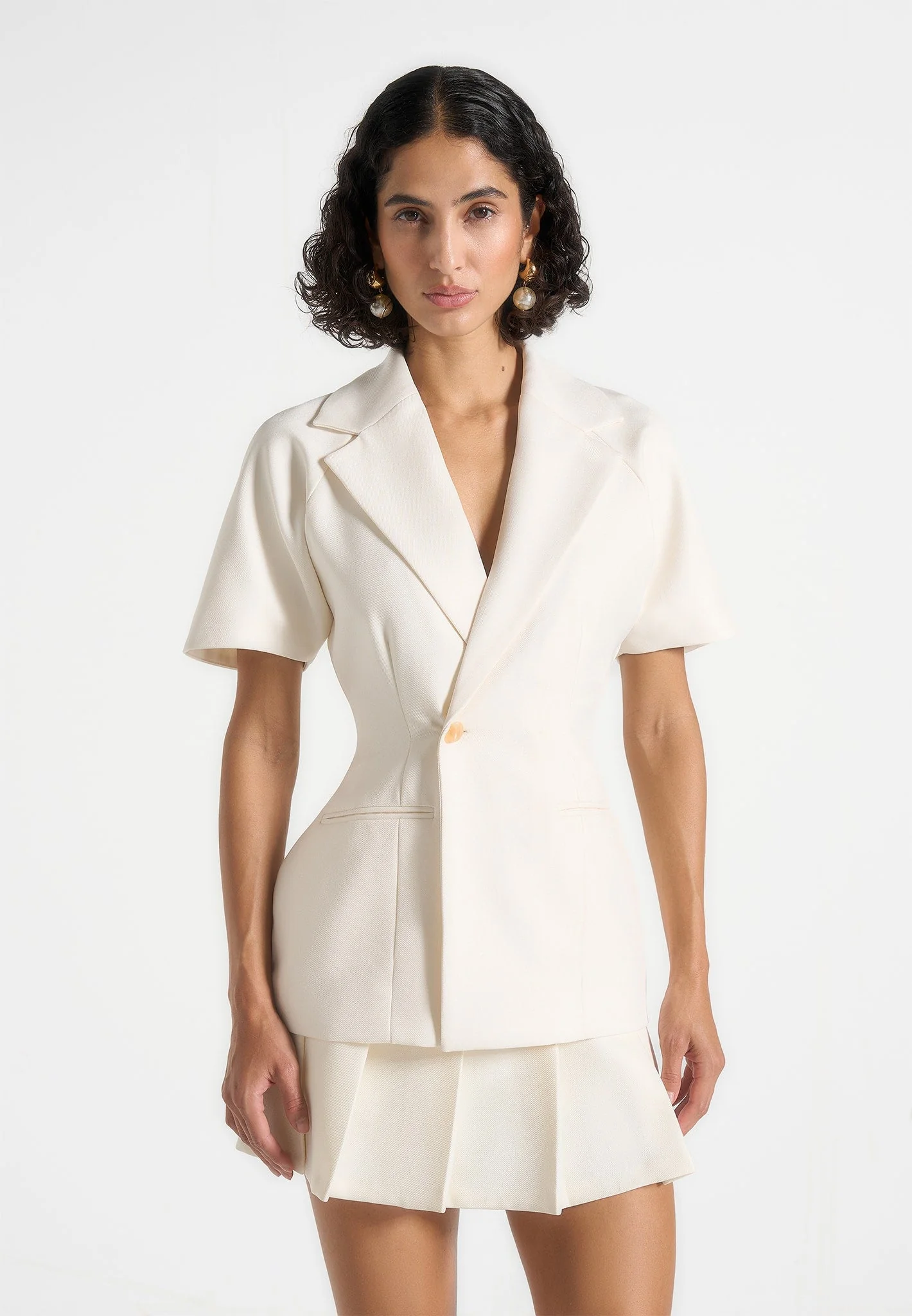 Malika - Double Breasted Short Sleeve Blazer - Off White - Image 4