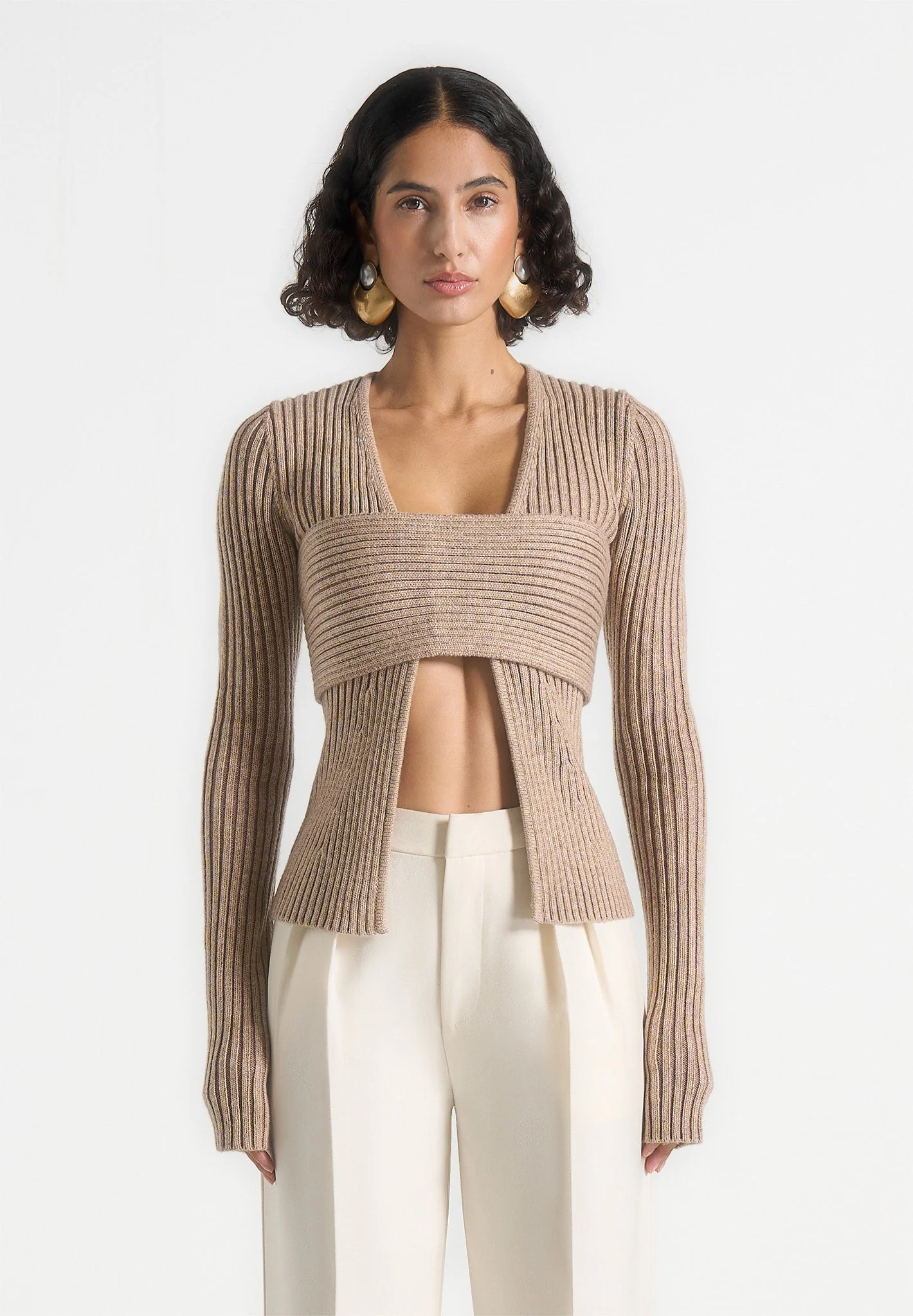 Marisa - 2-In-1 Knit Bandeau Cardigan - Beige - Image 3