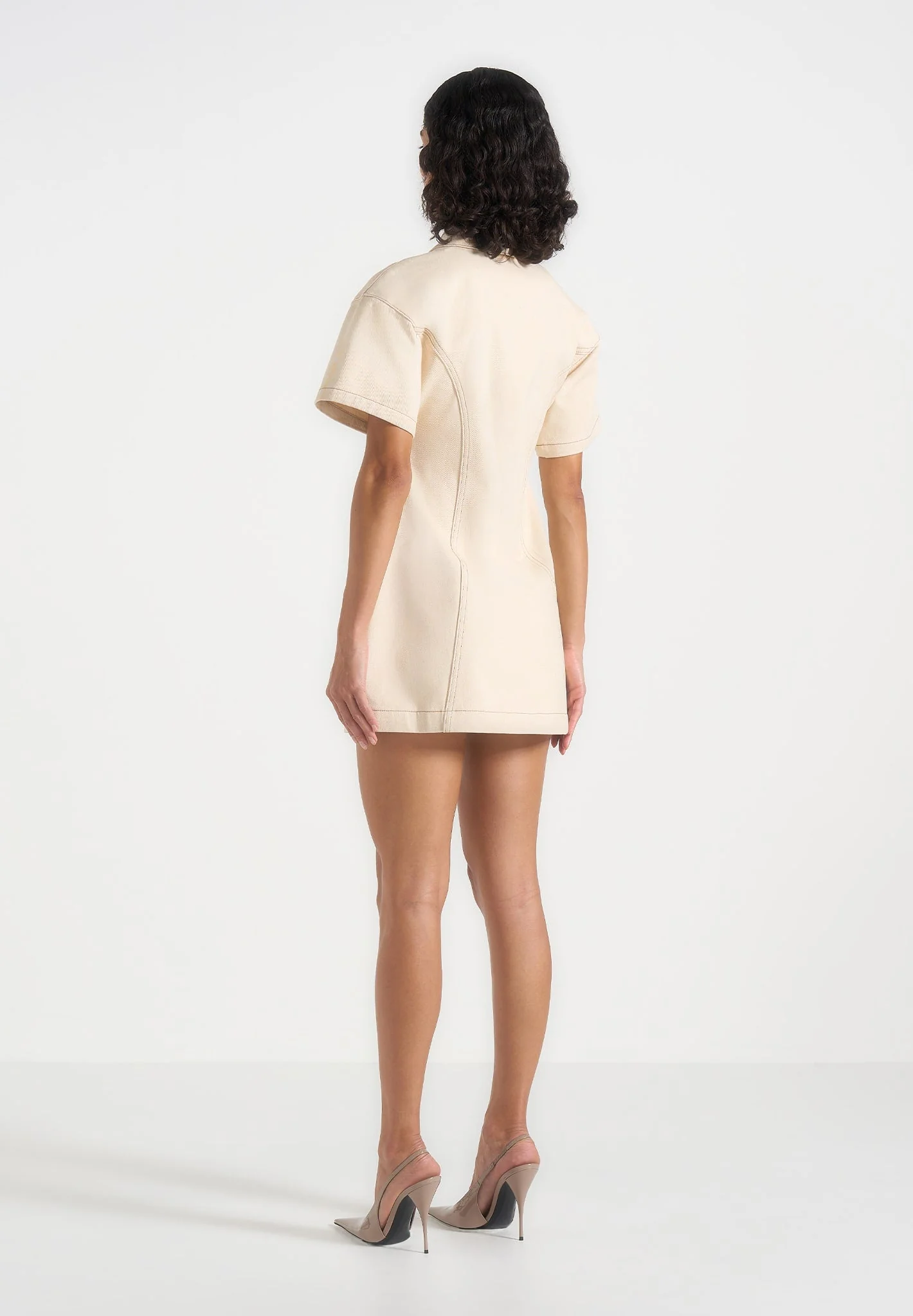 Mathilde - Denim Corset Contrast Stitch Dress - Cream - Image 4