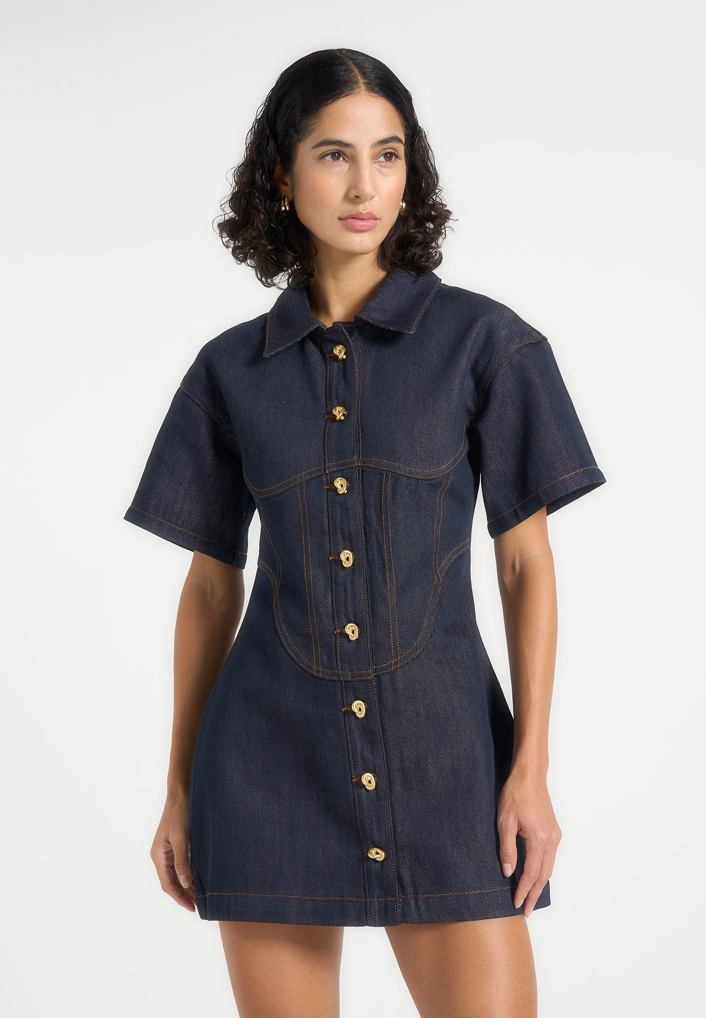 Mathilde - Denim Corset Contrast Stitch Dress - Indigo - Image 2