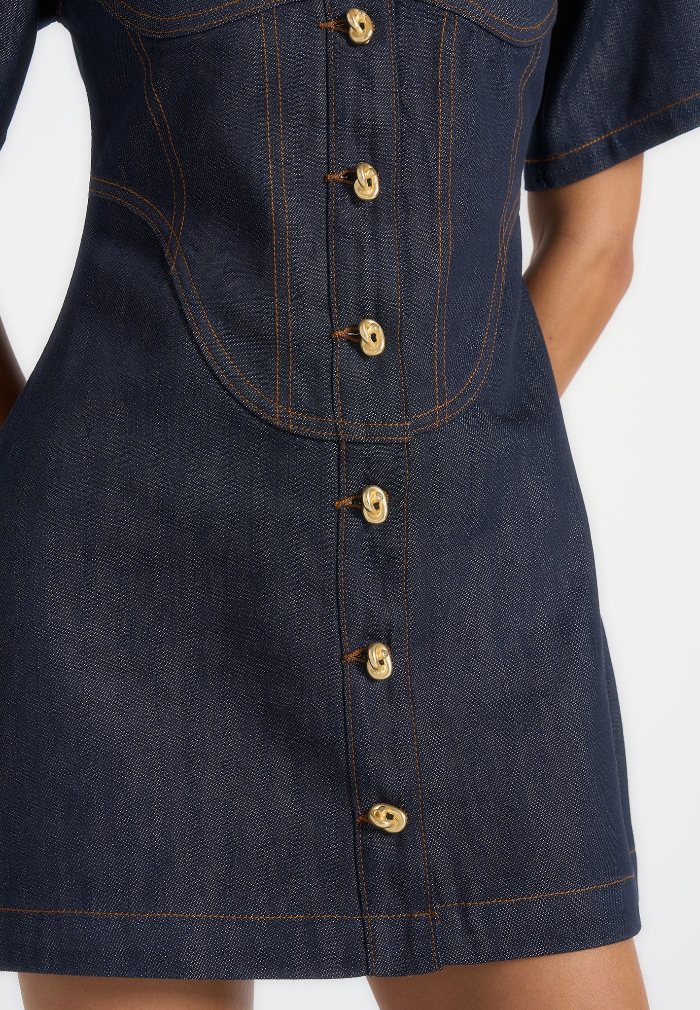 Mathilde - Denim Corset Contrast Stitch Dress - Indigo - Image 3