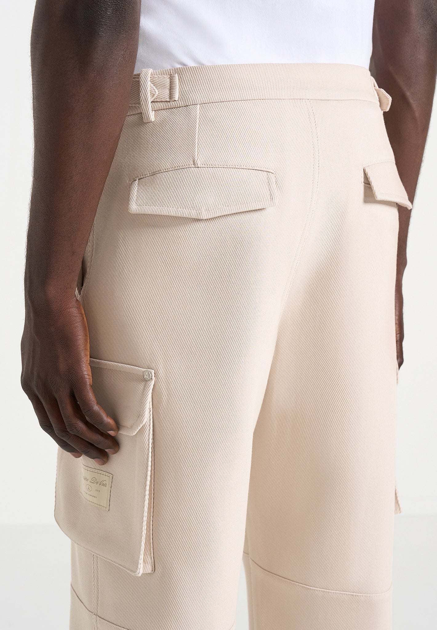 Mathis - Twill Signature Wide Leg Cargo Trousers - Beige - Image 4