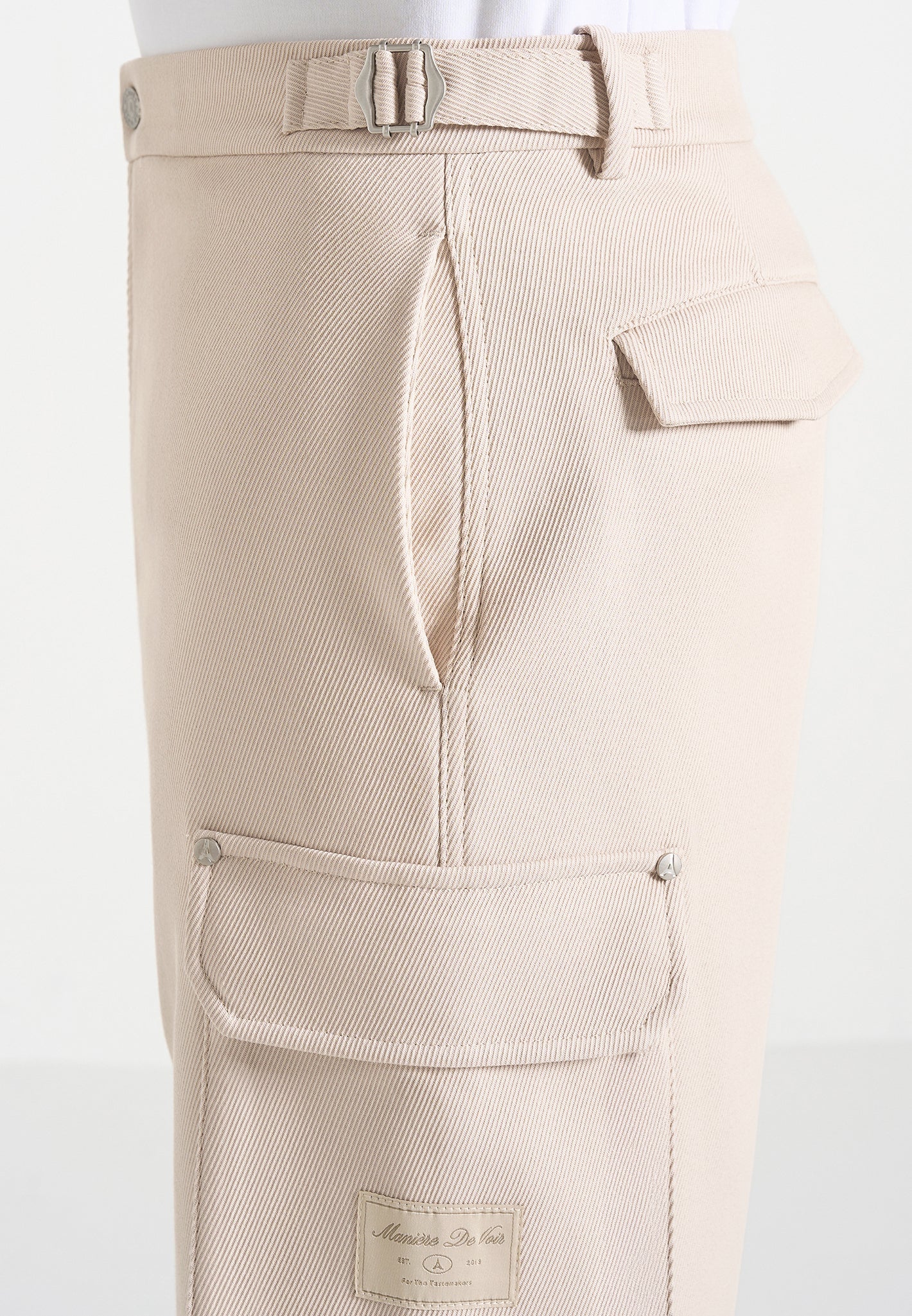 Mathis - Twill Signature Wide Leg Cargo Trousers - Beige - Image 7