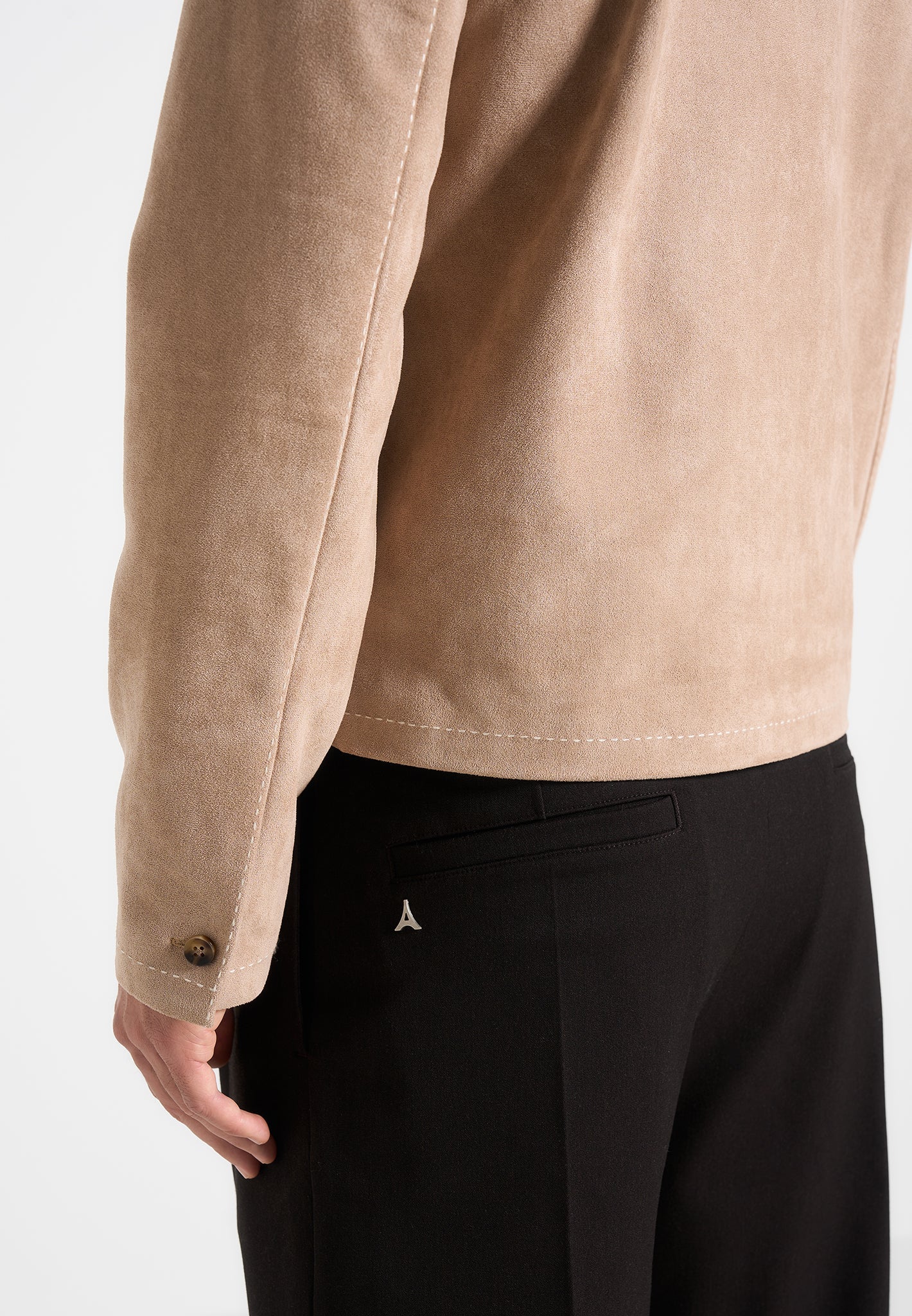 Maxime - Suede Zip Jacket With Contrast Stitch - Beige - Image 3