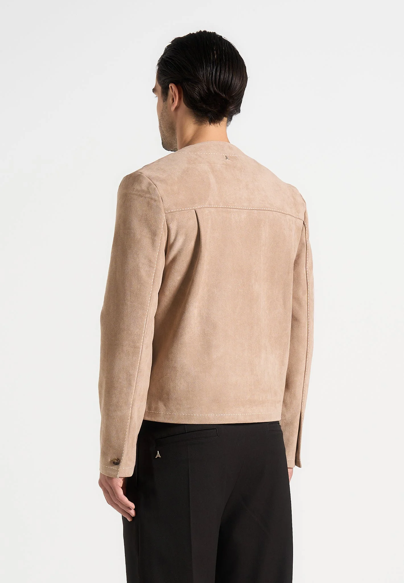 Maxime - Suede Zip Jacket With Contrast Stitch - Beige - Image 4