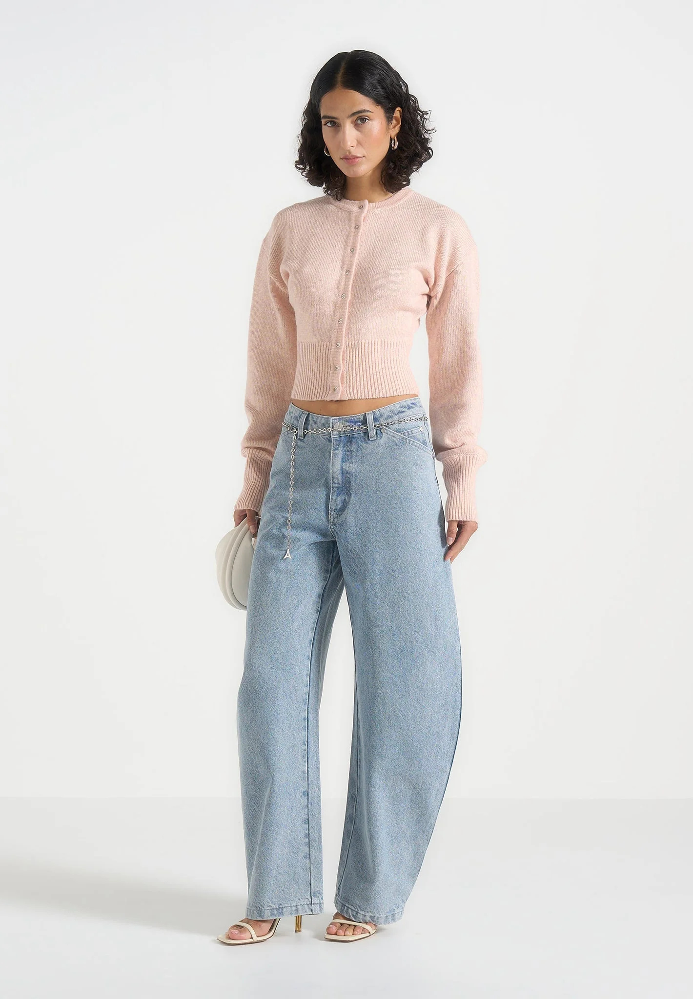 Mayla - Knitted Cinch Waist Cardigan - Pale Pink - Image 2