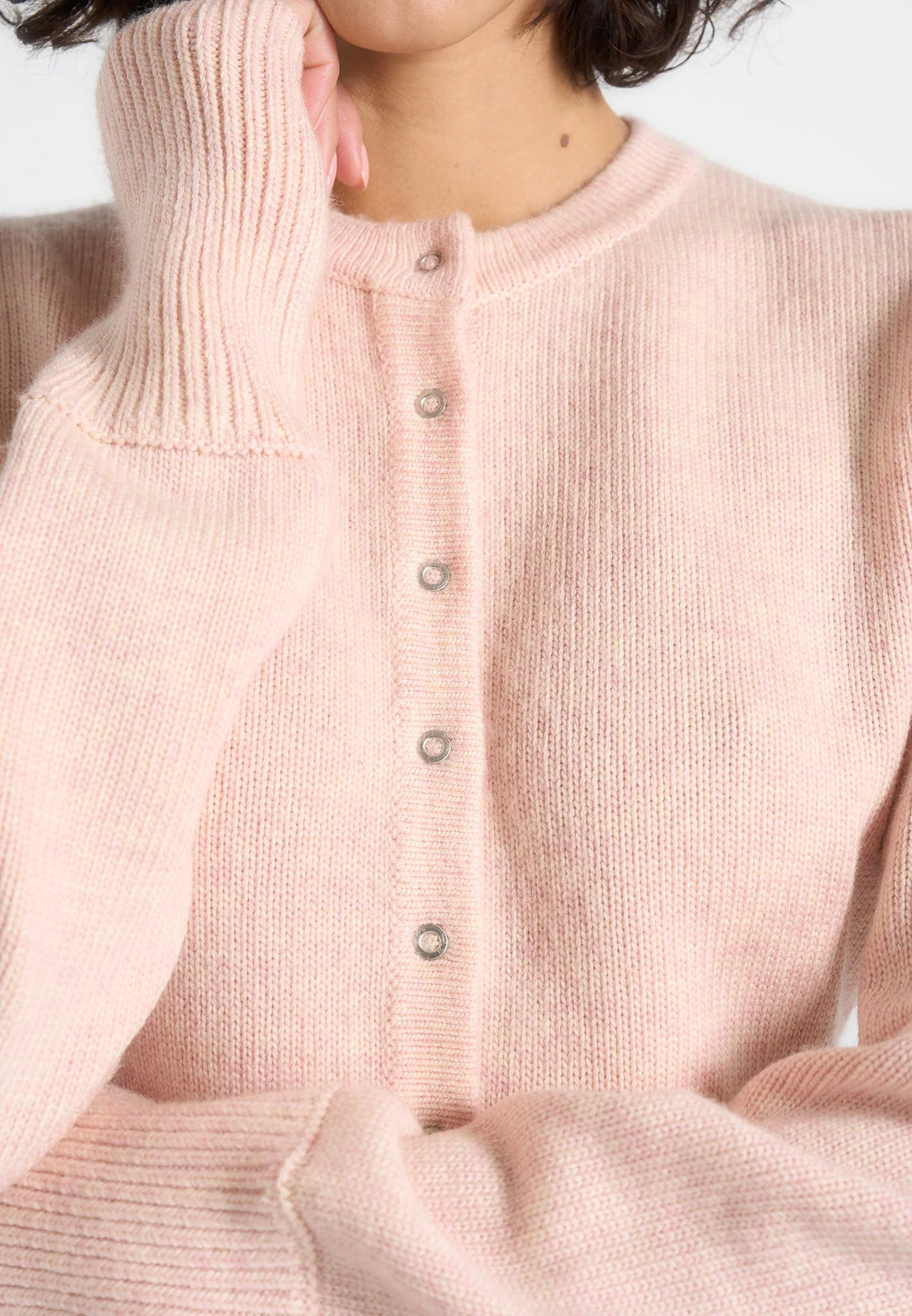 Mayla - Knitted Cinch Waist Cardigan - Pale Pink - Image 4