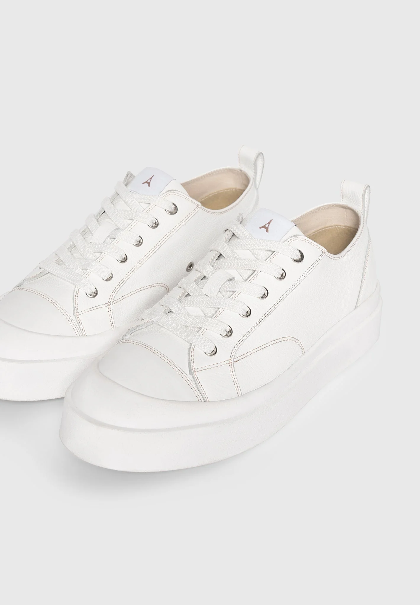 Men's Vienna - Leather Contrast Stitch Sneakers - White - Image 8