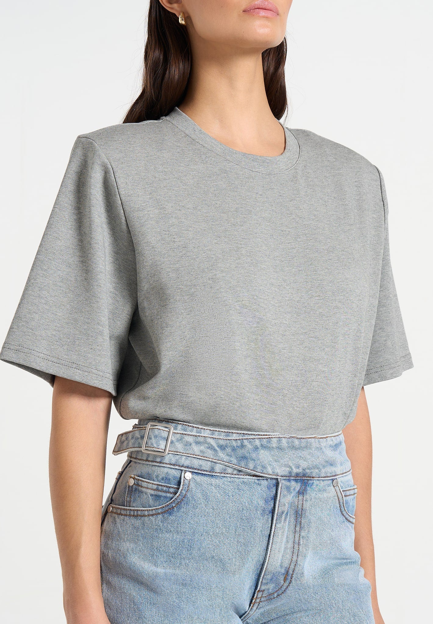 Mia - Wide Shoulder Bodysuit T-Shirt - Grey - Image 4
