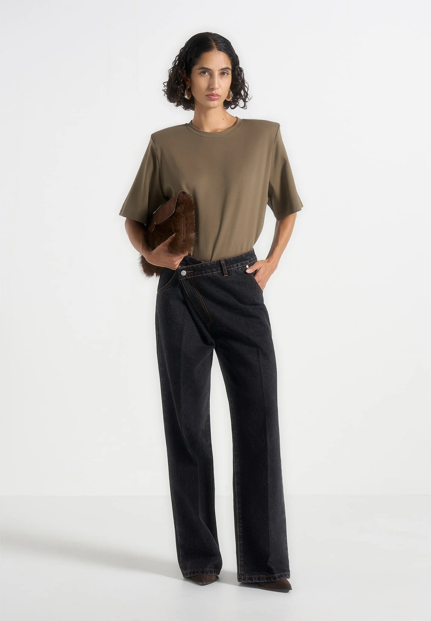 Mia - Wide Shoulder Bodysuit T-Shirt - Olive