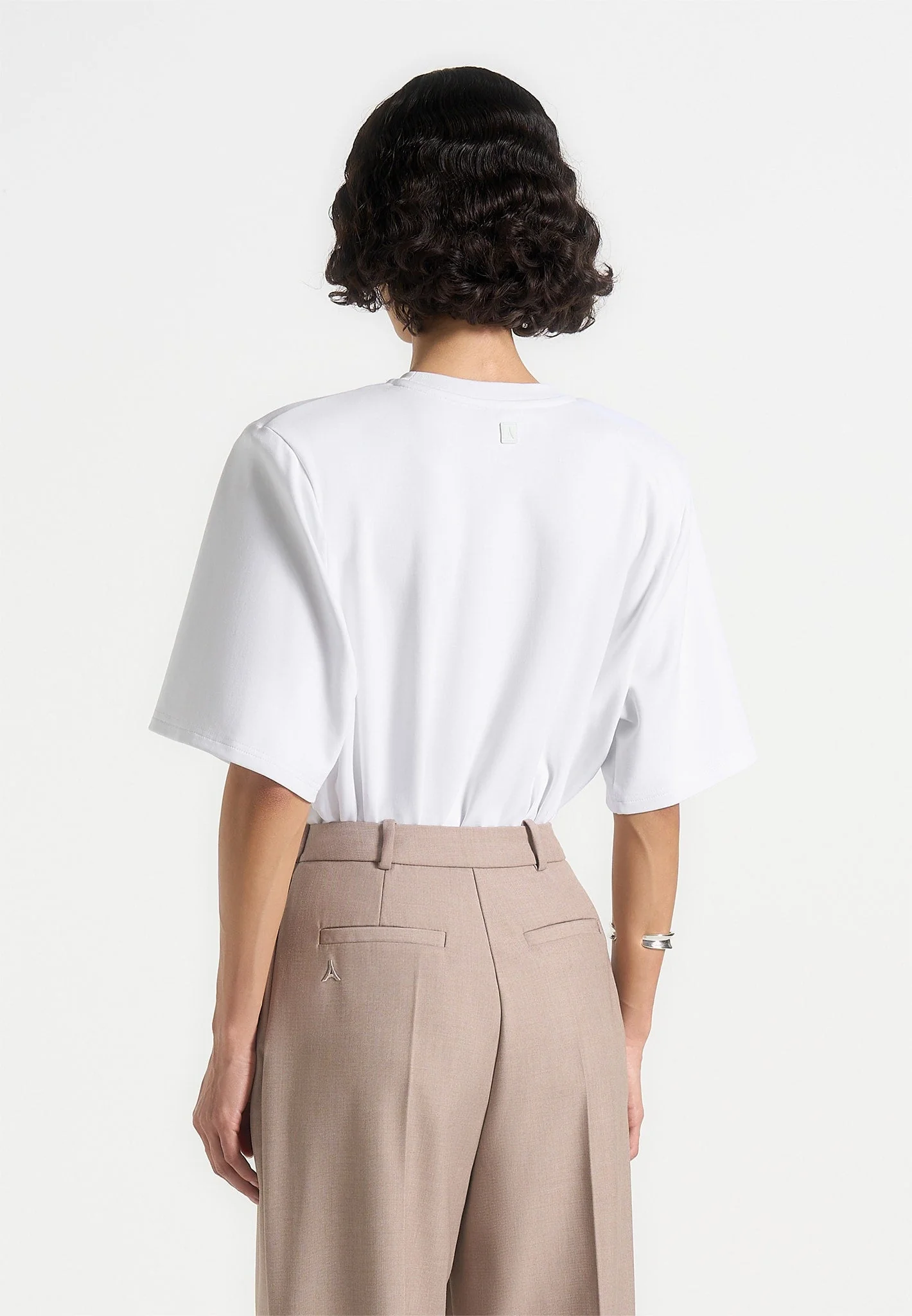 Mia - Wide Shoulder Bodysuit T-Shirt - White - Image 3