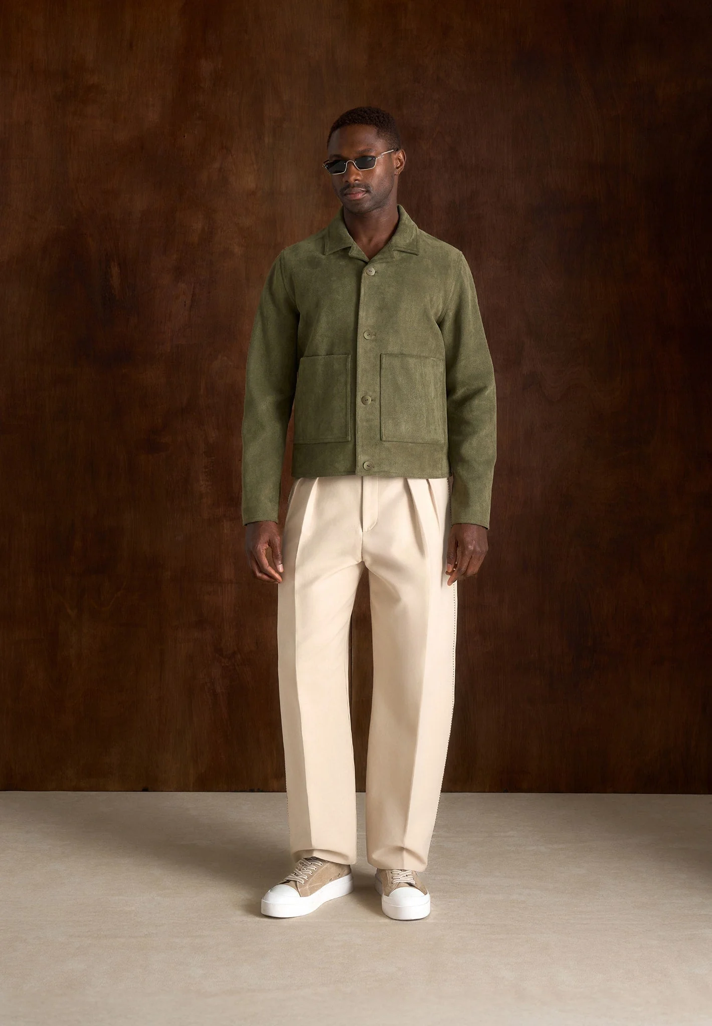 Michel - Suede Jacket With Revere Collar - Olive - Image 2