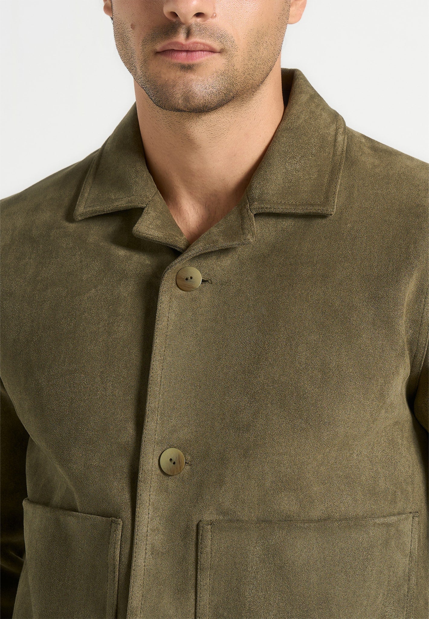 Michel - Suede Jacket With Revere Collar - Olive - Image 3
