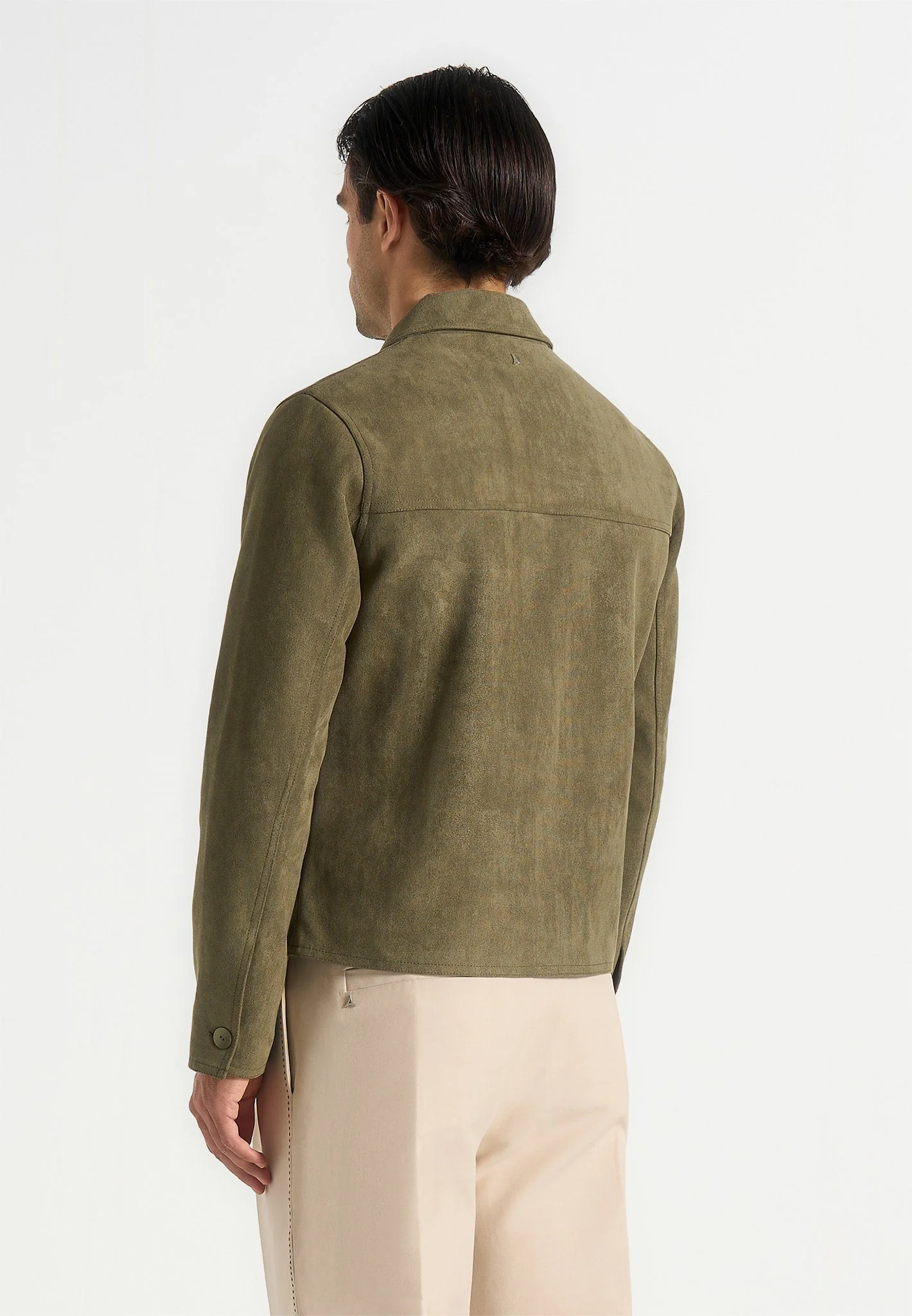 Michel - Suede Jacket With Revere Collar - Olive - Image 6
