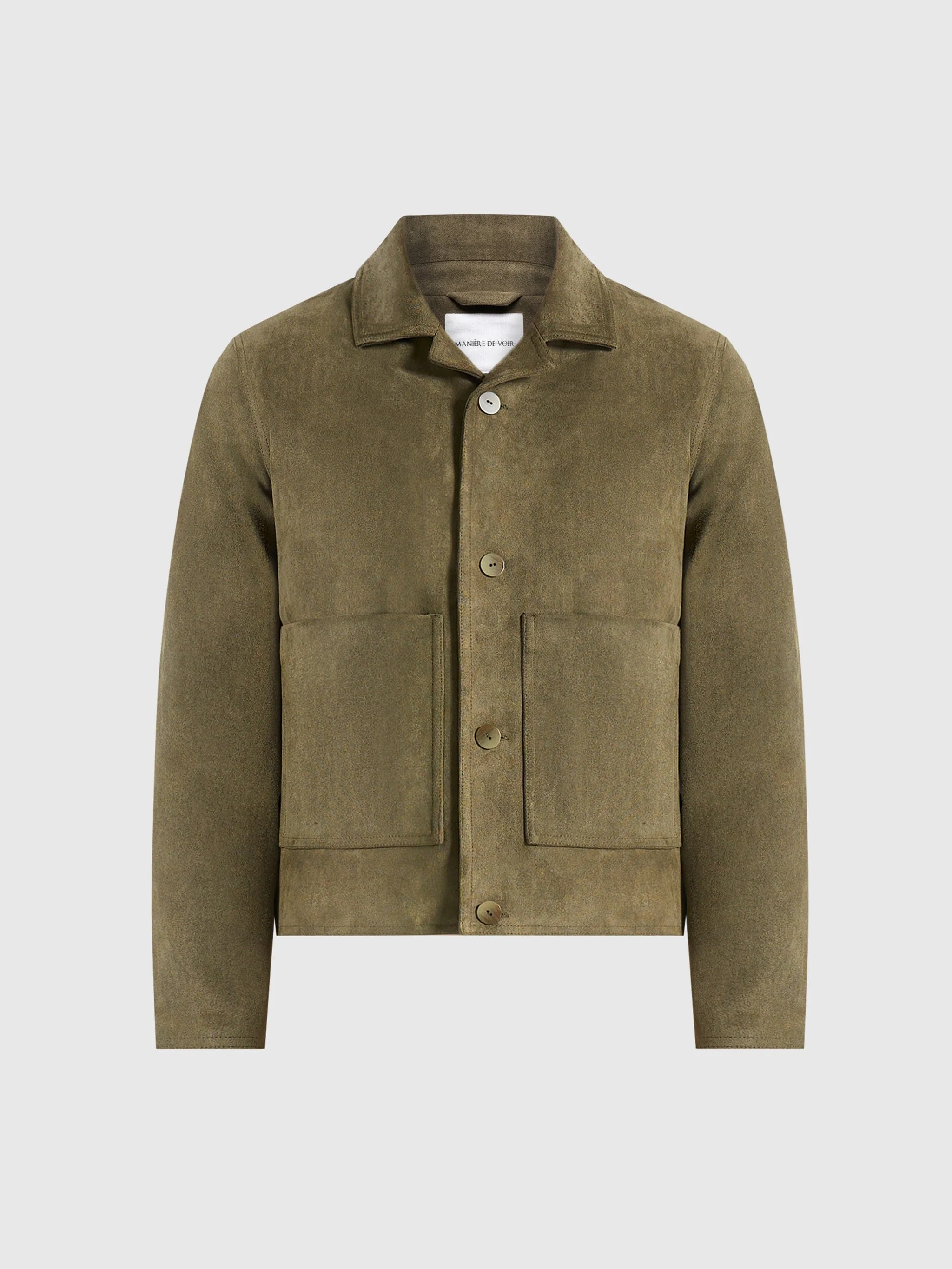 Michel - Suede Jacket With Revere Collar - Olive - Image 8
