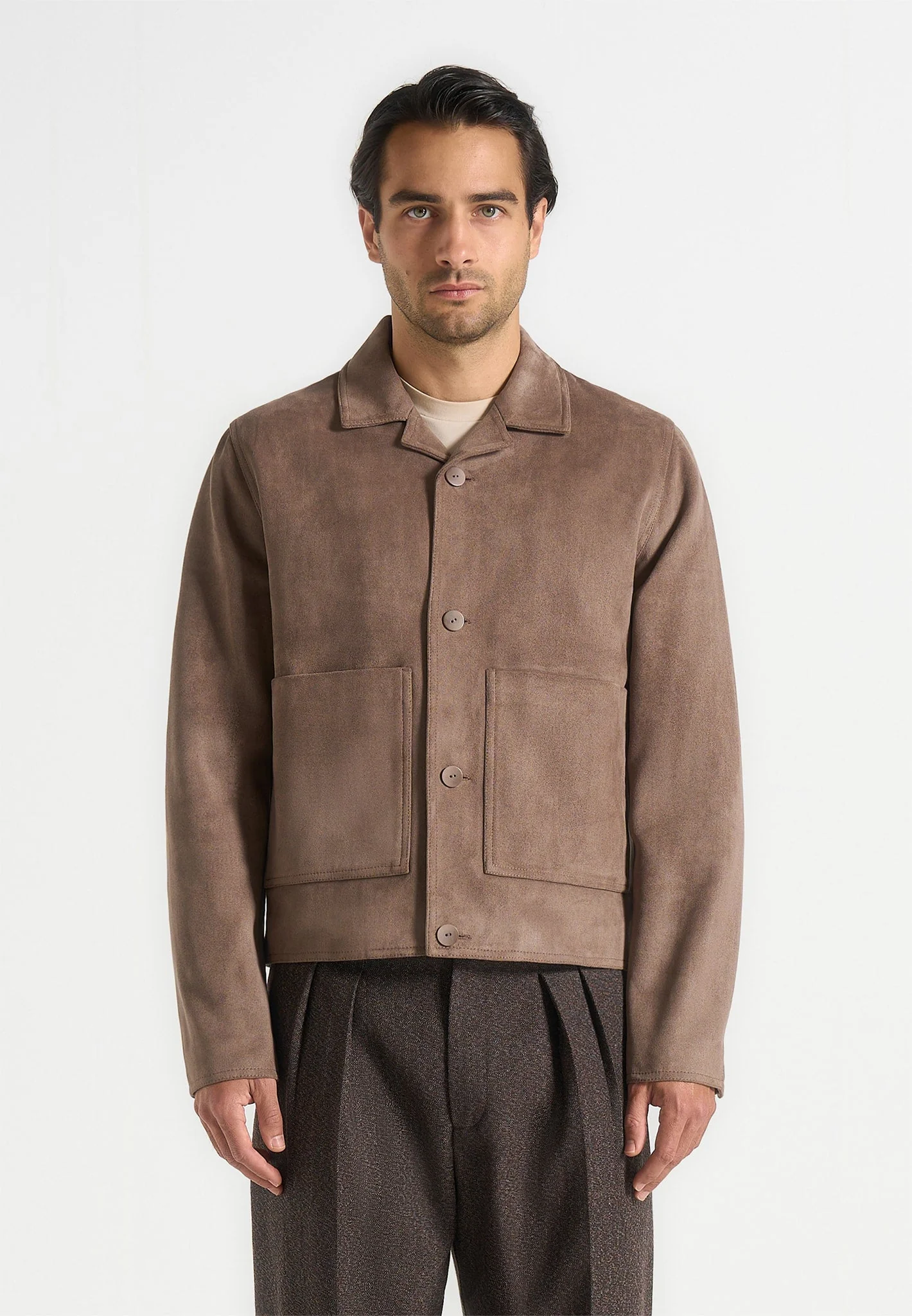 Michel - Suede Jacket With Revere Collar - Taupe - Image 2
