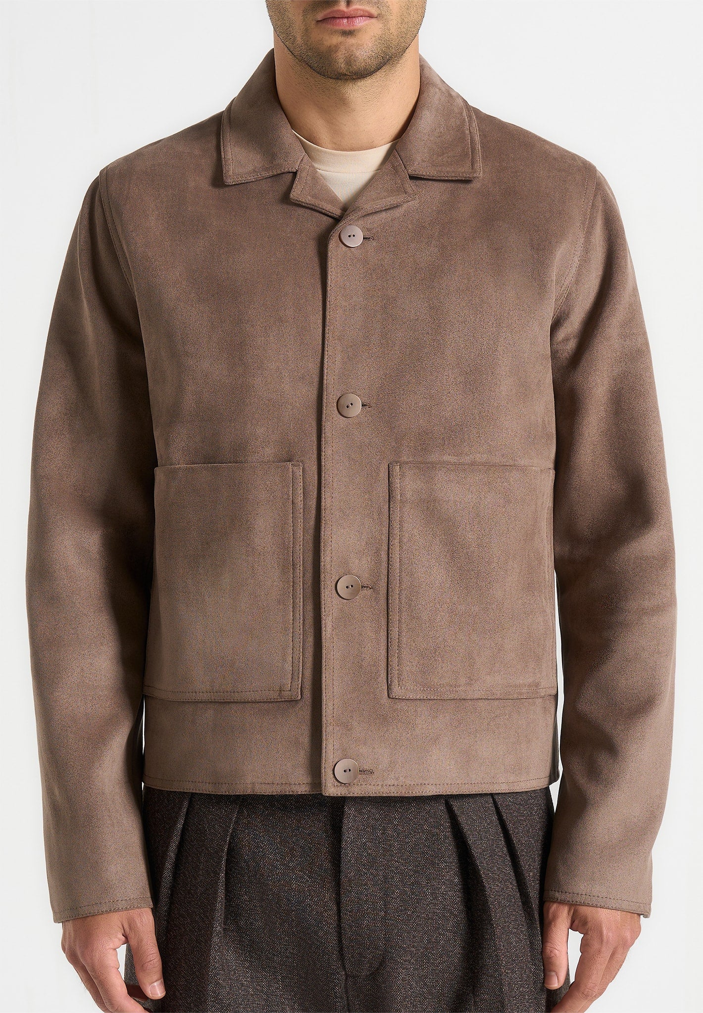 Michel - Suede Jacket With Revere Collar - Taupe - Image 3