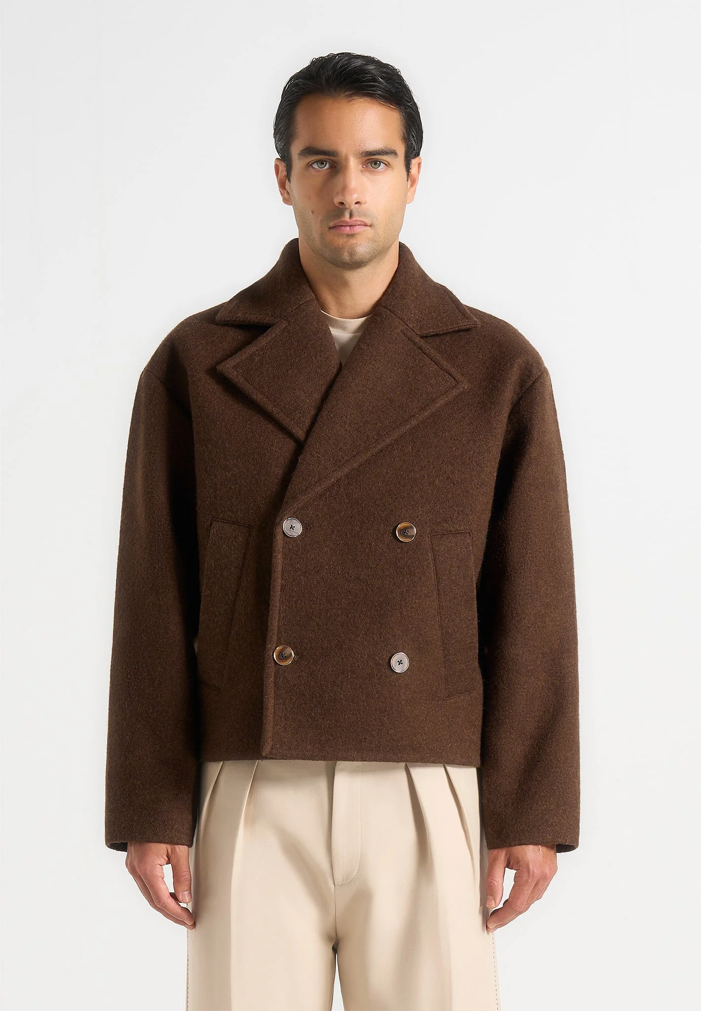 Mika - Unisex Double Breasted Jacket - Brown - Image 5