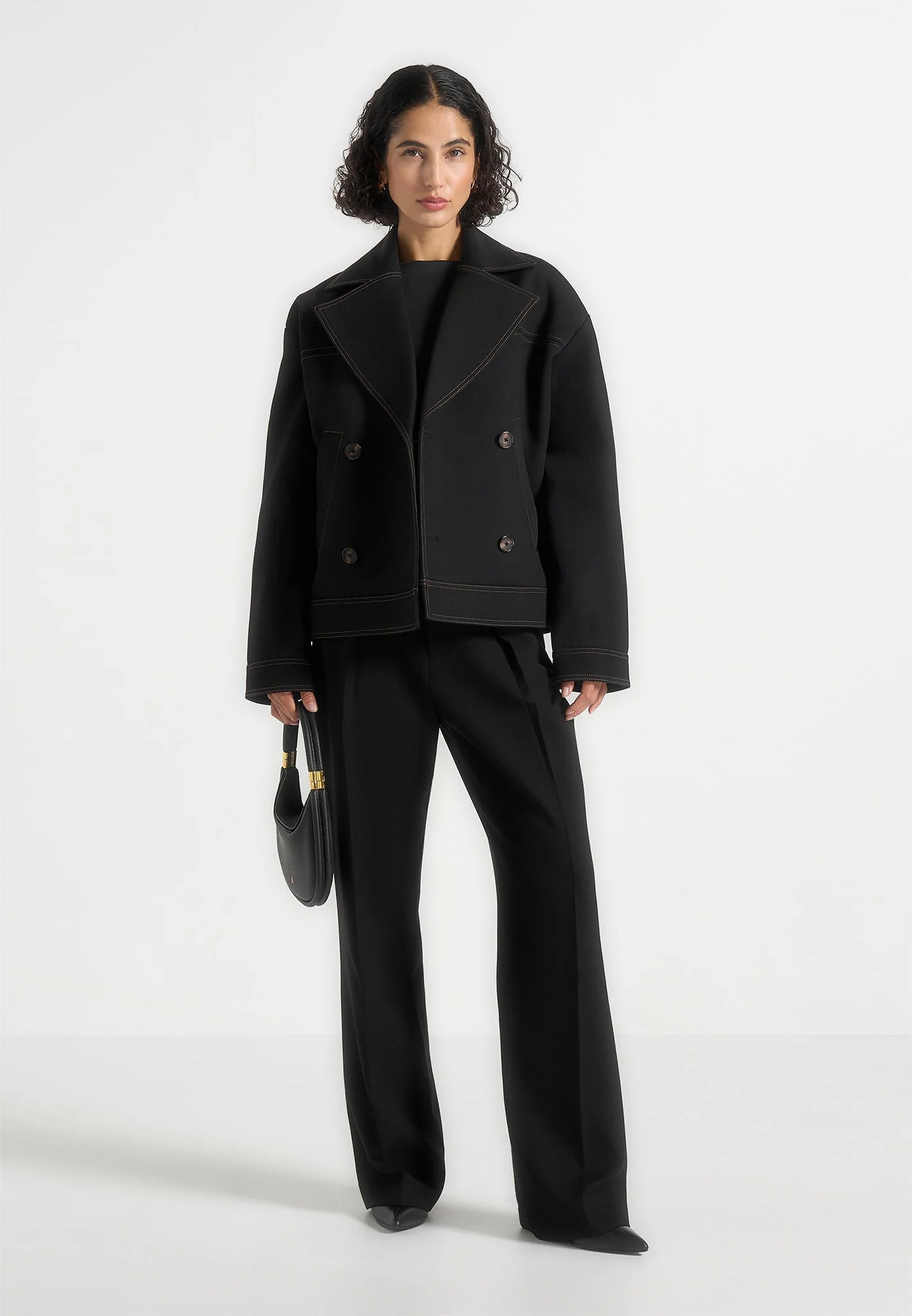 Mika - Unisex Tailored Double Breasted Jacket With Contrast Stitch - Black - Image 3