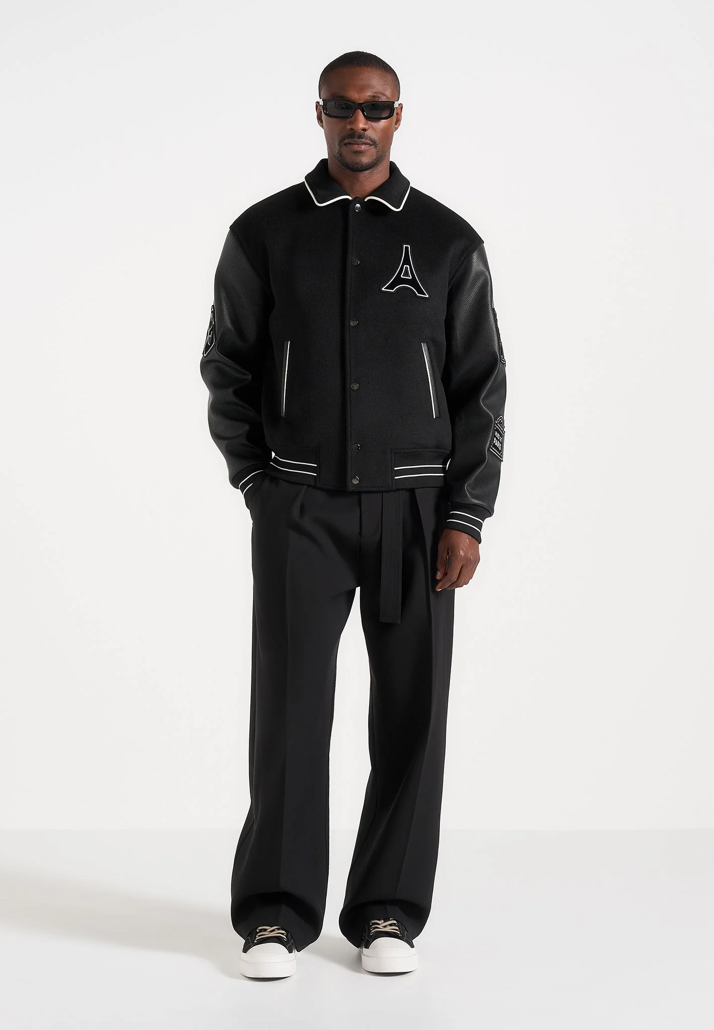Mona Lisa - Wool Blend Varsity Jacket - Black - Image 4