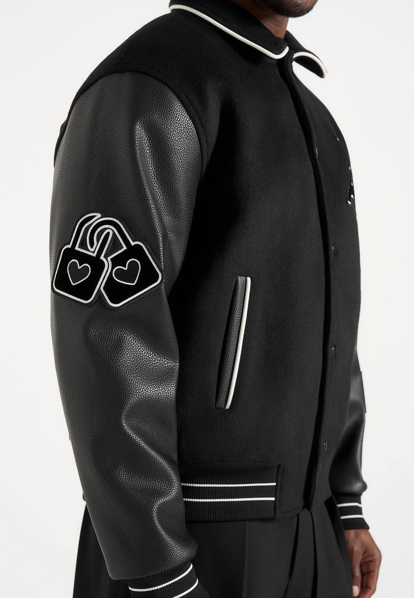 Mona Lisa - Wool Blend Varsity Jacket - Black - Image 6