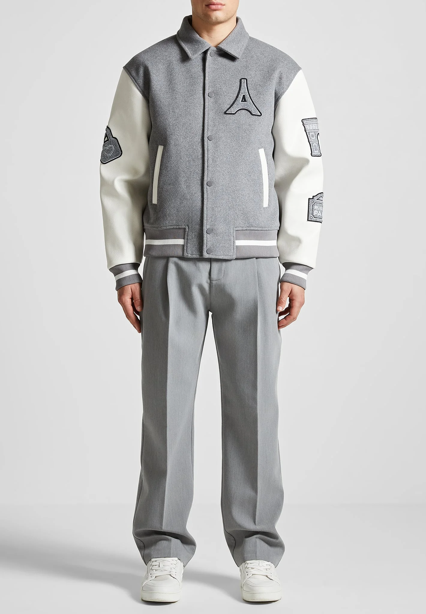 Mona Lisa-  Wool Blend Varsity Jacket - Grey - Image 3