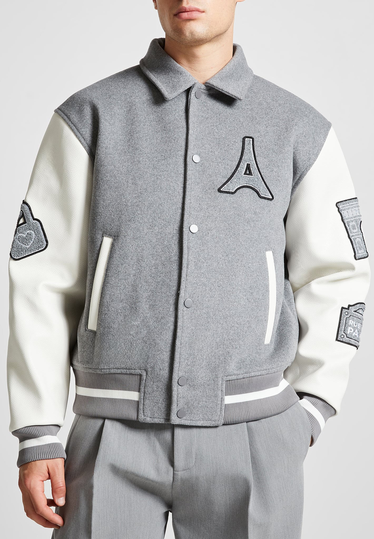 Mona Lisa-  Wool Blend Varsity Jacket - Grey - Image 4