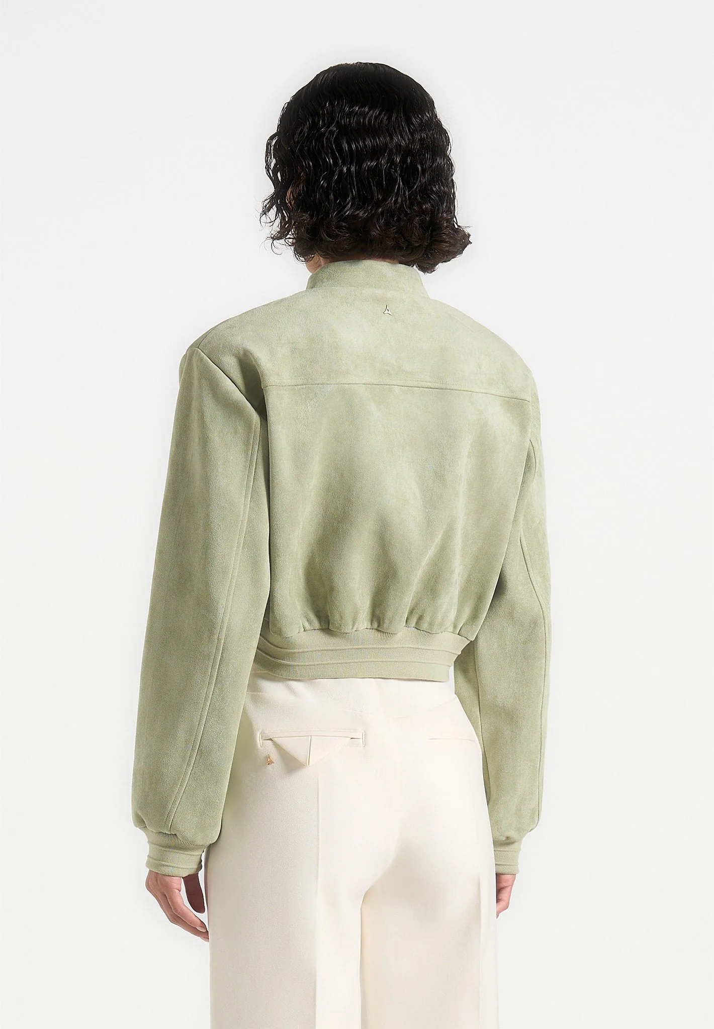 Monique - Suede Wide Shoulder Bomber Jacket - Sage - Image 3