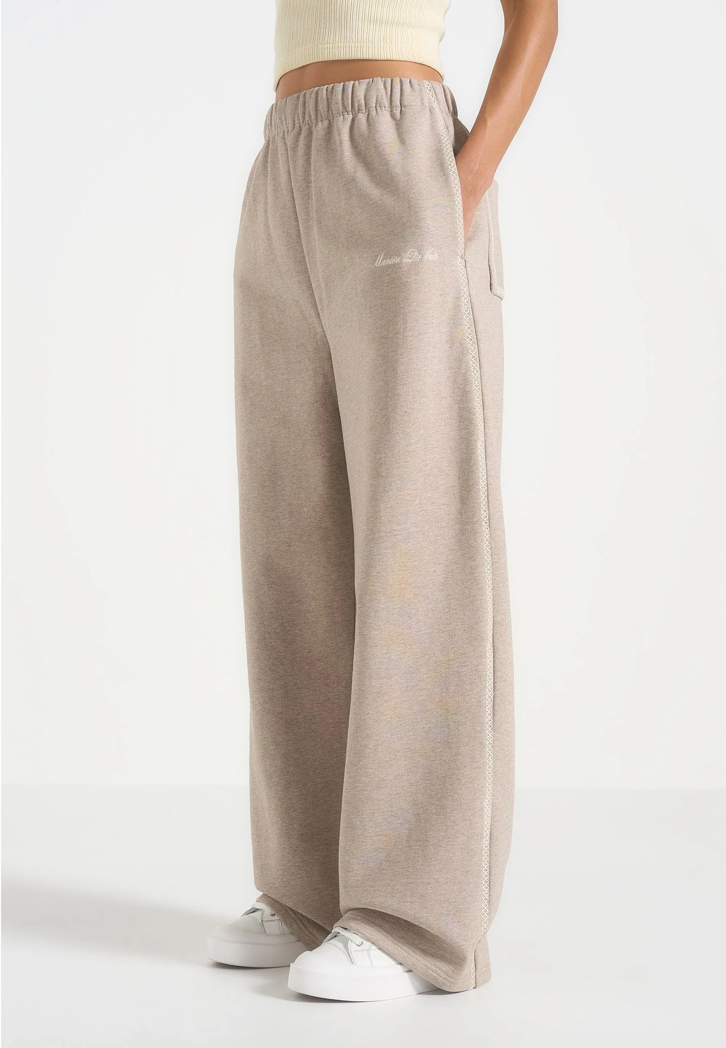 Morgan - Unisex Whipstitch Wide Leg Jogger - Taupe - Image 3