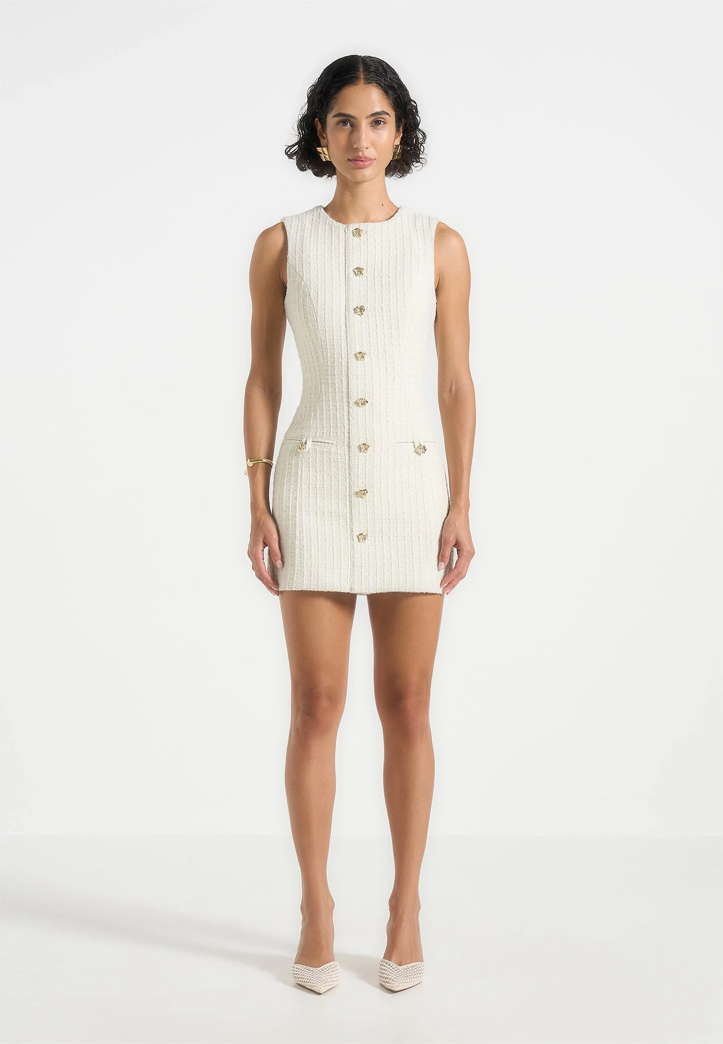 Nadine - Tweed Mini Dress - Cream - Image 4