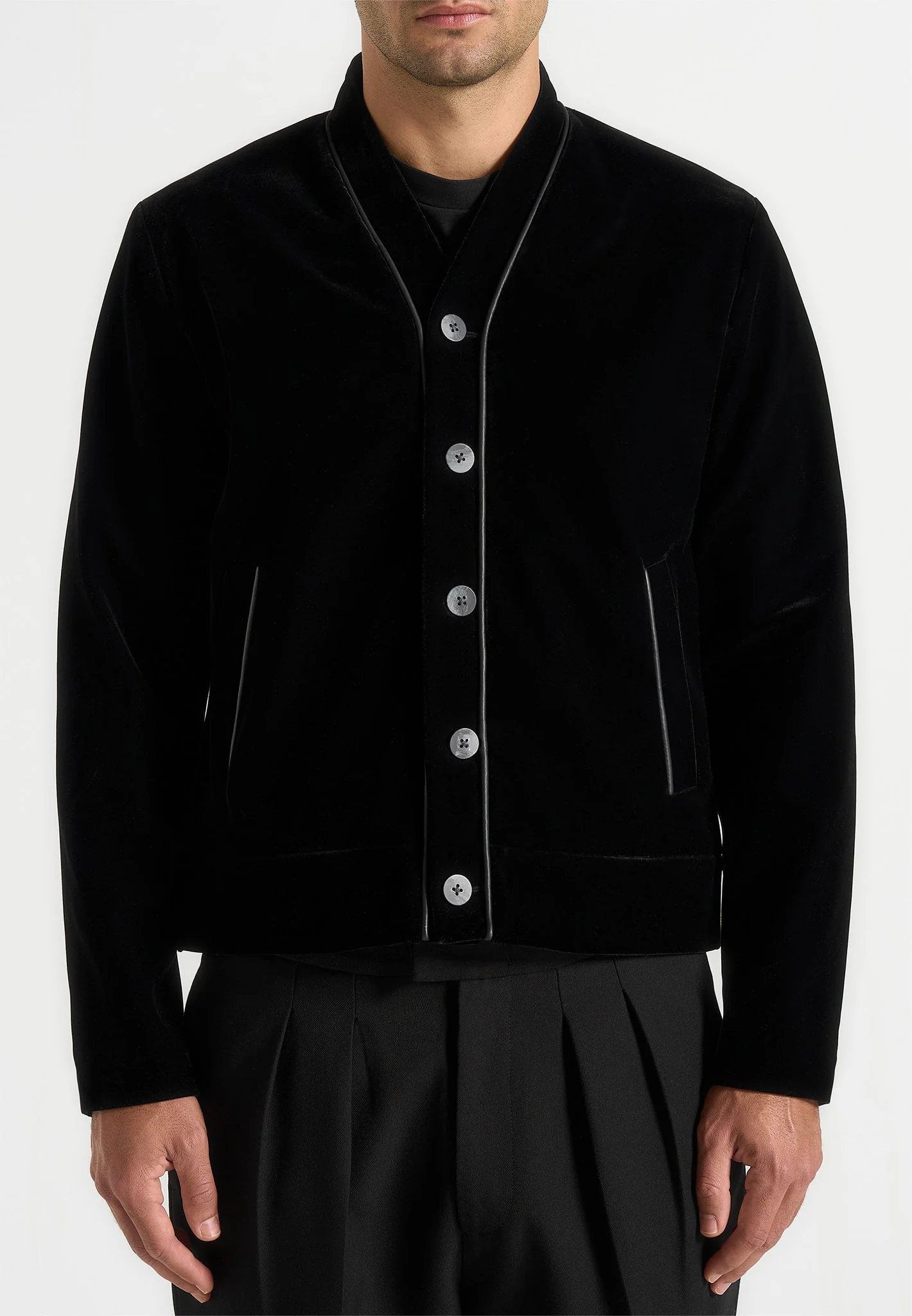 Nassim - Velvet Jacket With Contrast Piping - Black - Image 3