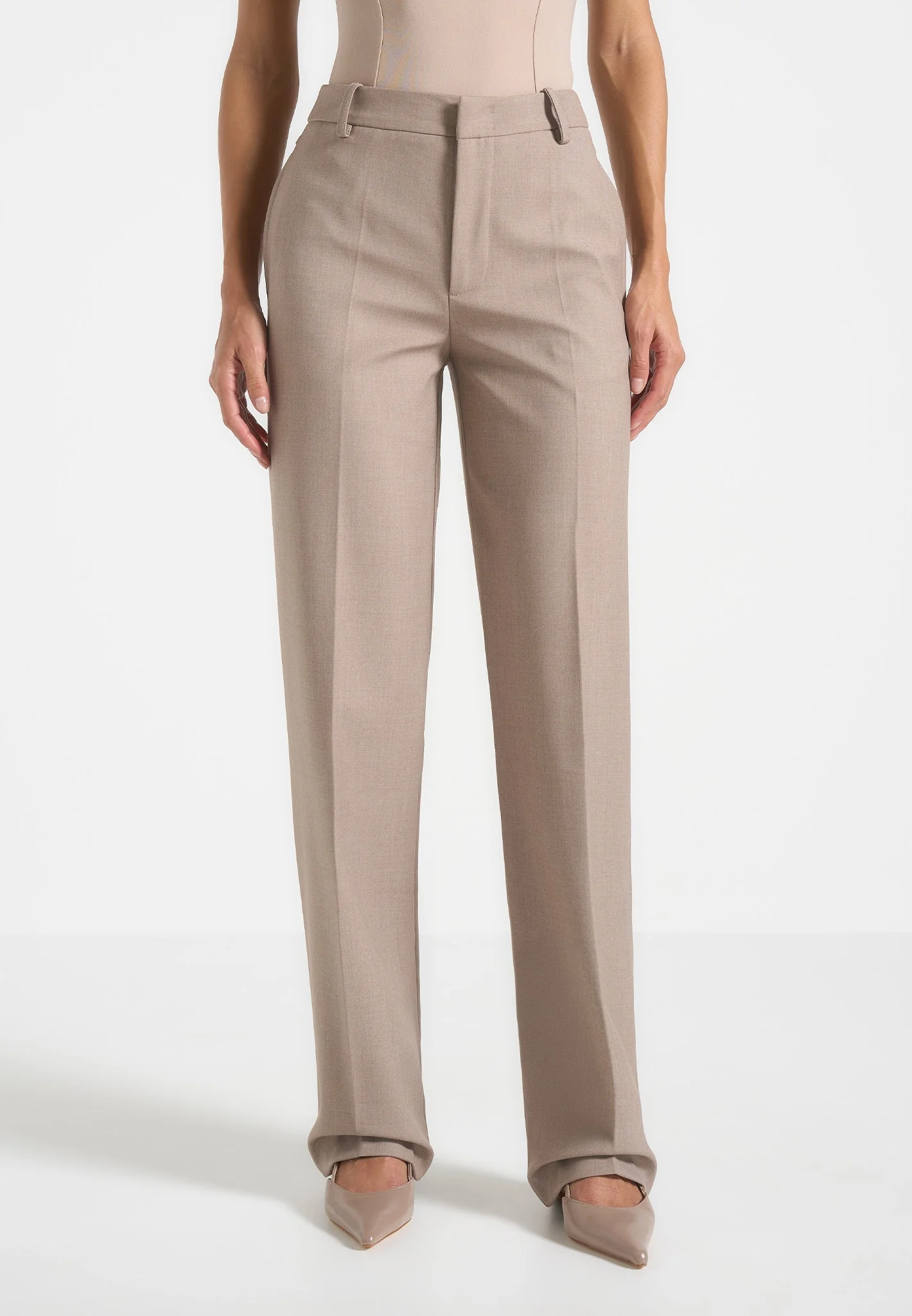Nina - Cigarette Fit Tailored Trousers - Mushroom