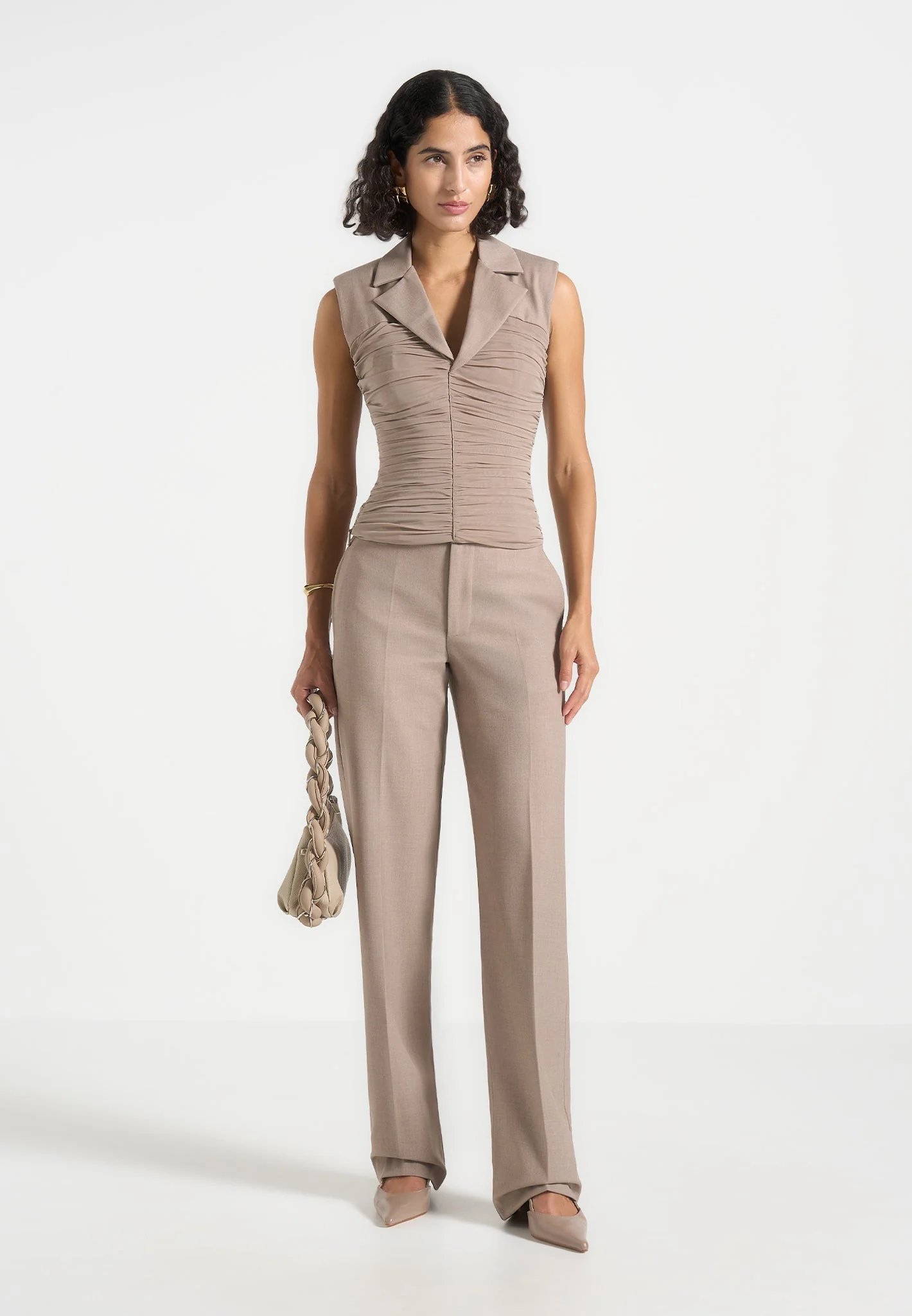 Nina - Cigarette Fit Tailored Trousers - Mushroom - Image 2