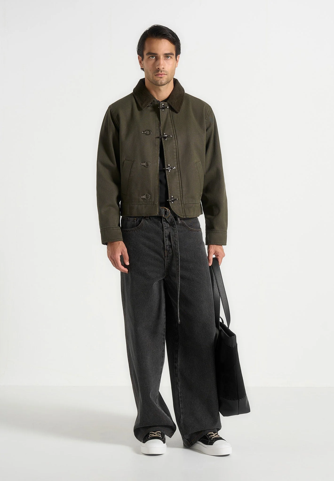 Nino - Clasp Detail Contrast Stitch Gabardine Jacket - Olive - Image 4