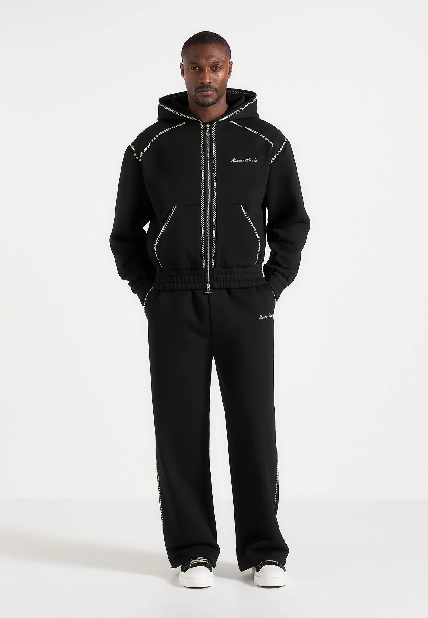 Ollie - Unisex Whipstitch Raglan Effect Zip Hoodie - Black - Image 2