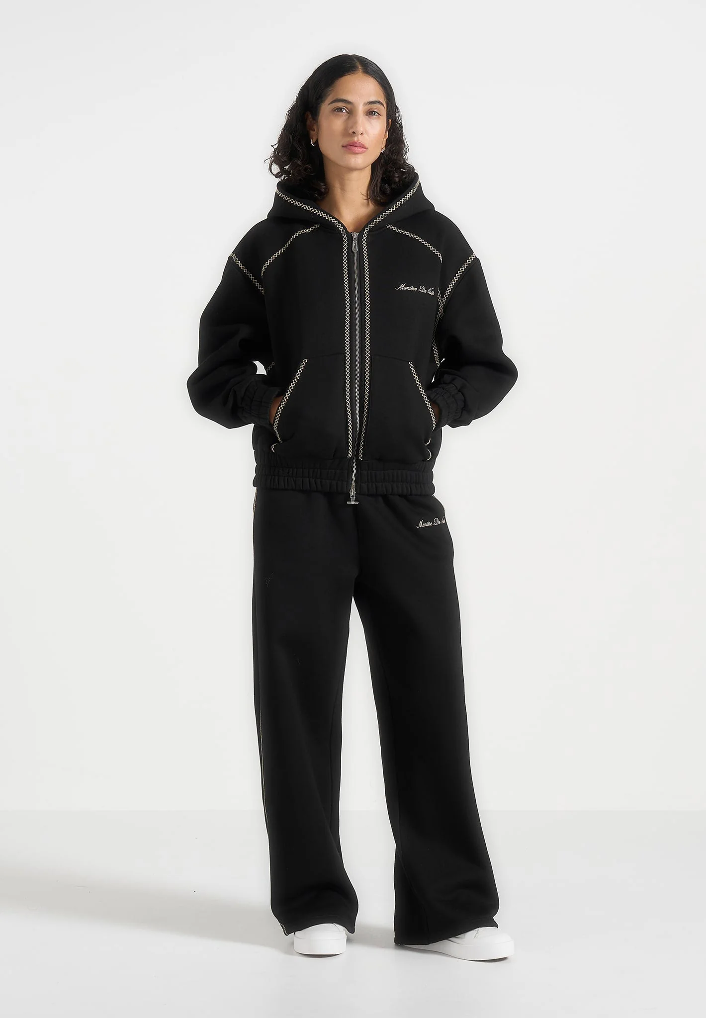 Ollie - Unisex Whipstitch Raglan Effect Zip Hoodie - Black - Image 3