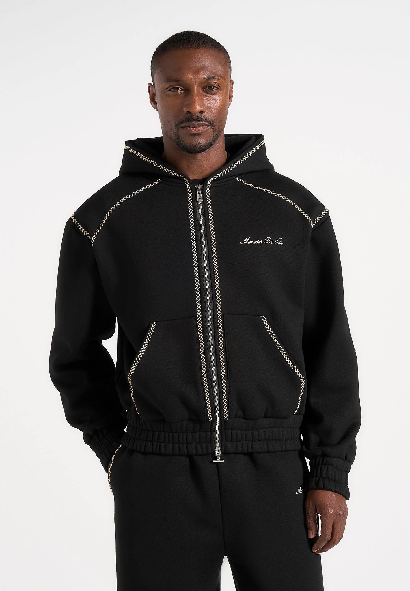 Ollie - Unisex Whipstitch Raglan Effect Zip Hoodie - Black - Image 4