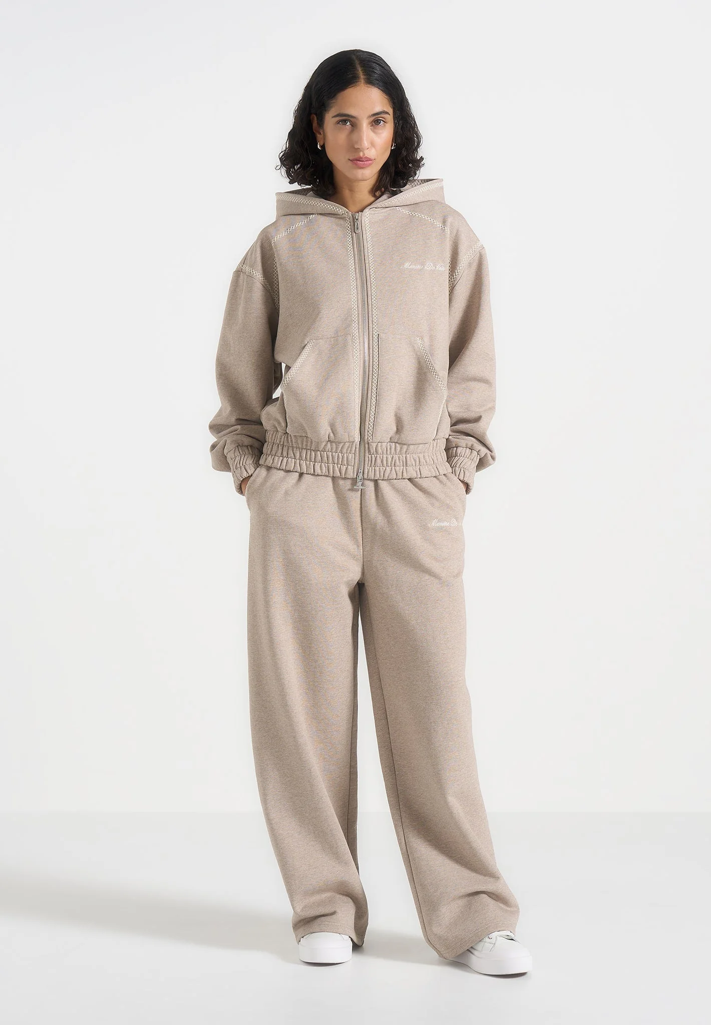 Ollie - Unisex Whipstitch Raglan Effect Zip Hoodie - Taupe - Image 3