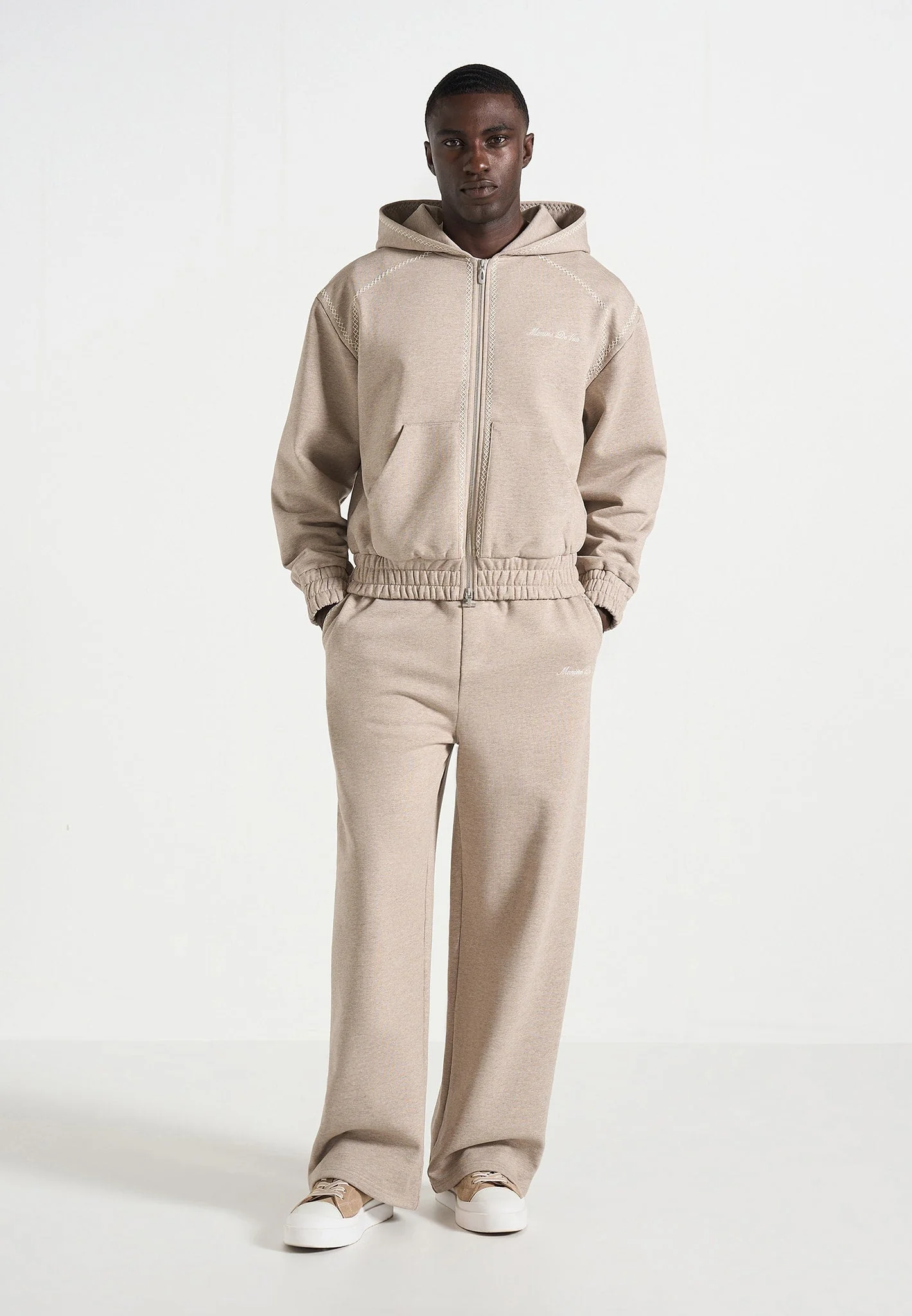 Ollie - Unisex Whipstitch Raglan Effect Zip Hoodie - Taupe - Image 4