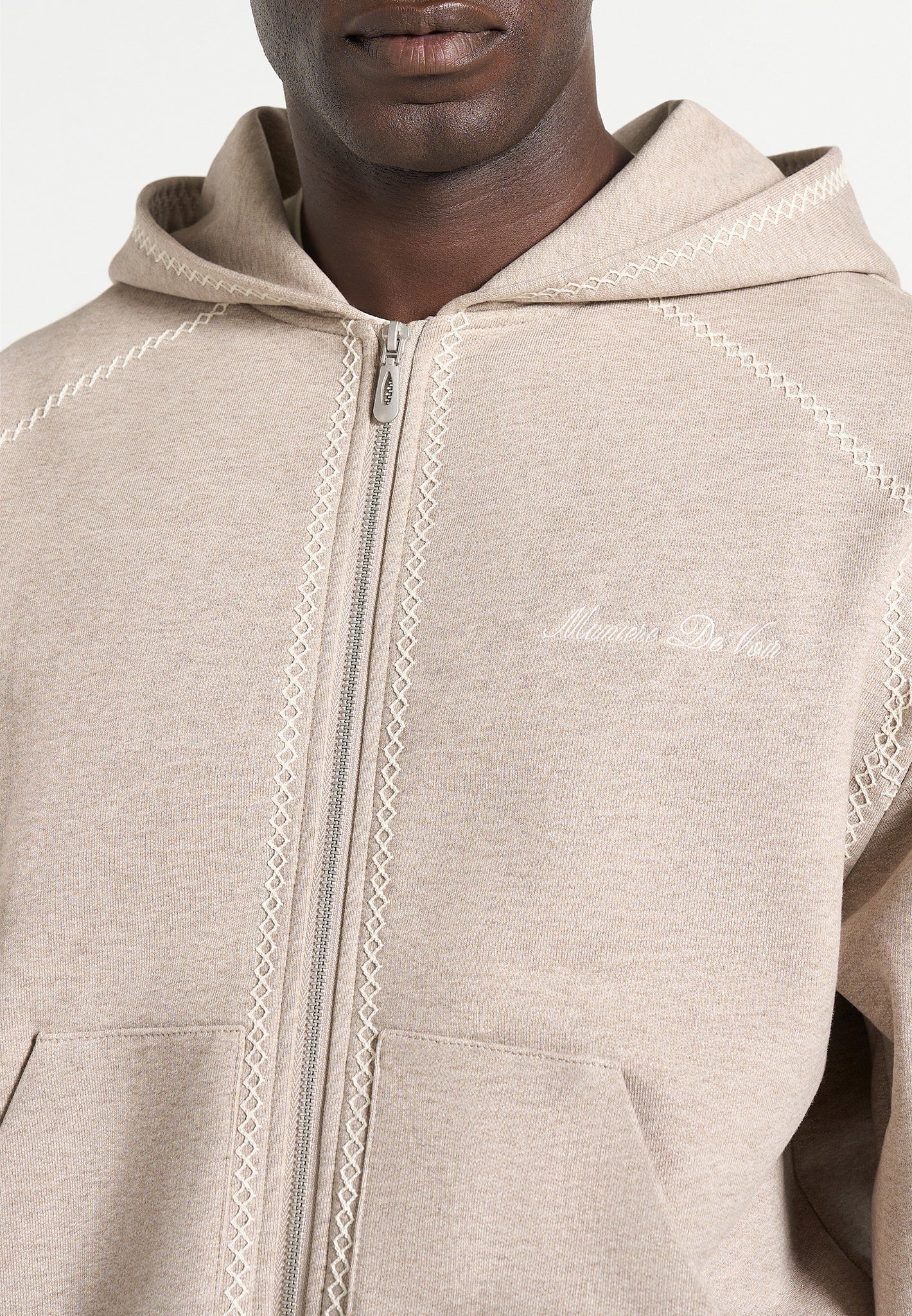Ollie - Unisex Whipstitch Raglan Effect Zip Hoodie - Taupe - Image 5