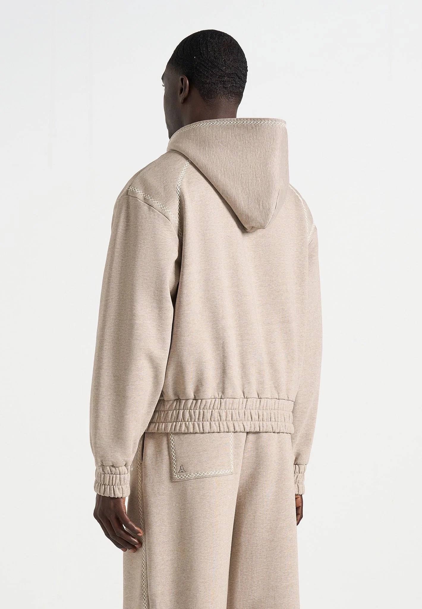 Ollie - Unisex Whipstitch Raglan Effect Zip Hoodie - Taupe - Image 6
