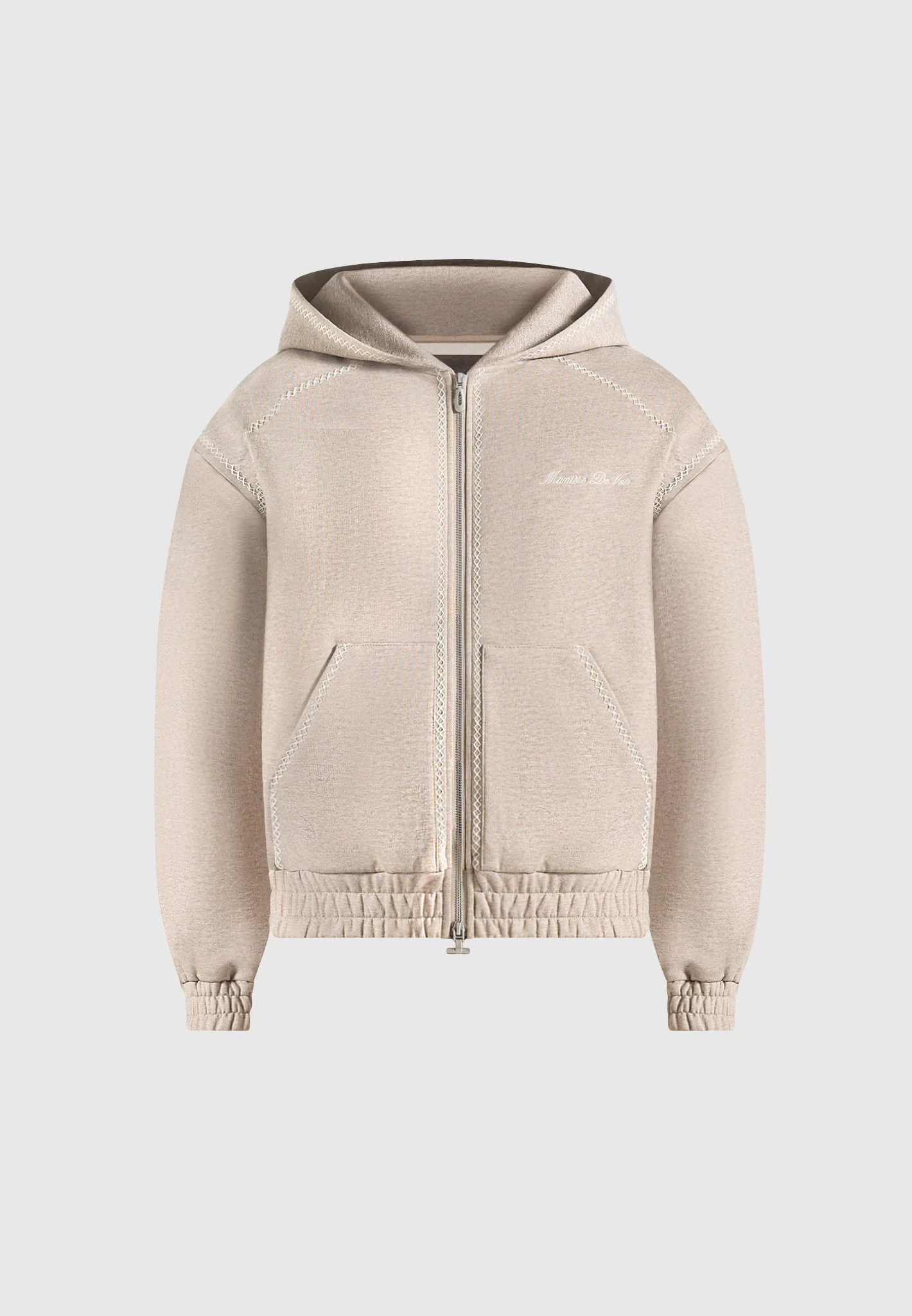 Ollie - Unisex Whipstitch Raglan Effect Zip Hoodie - Taupe - Image 7