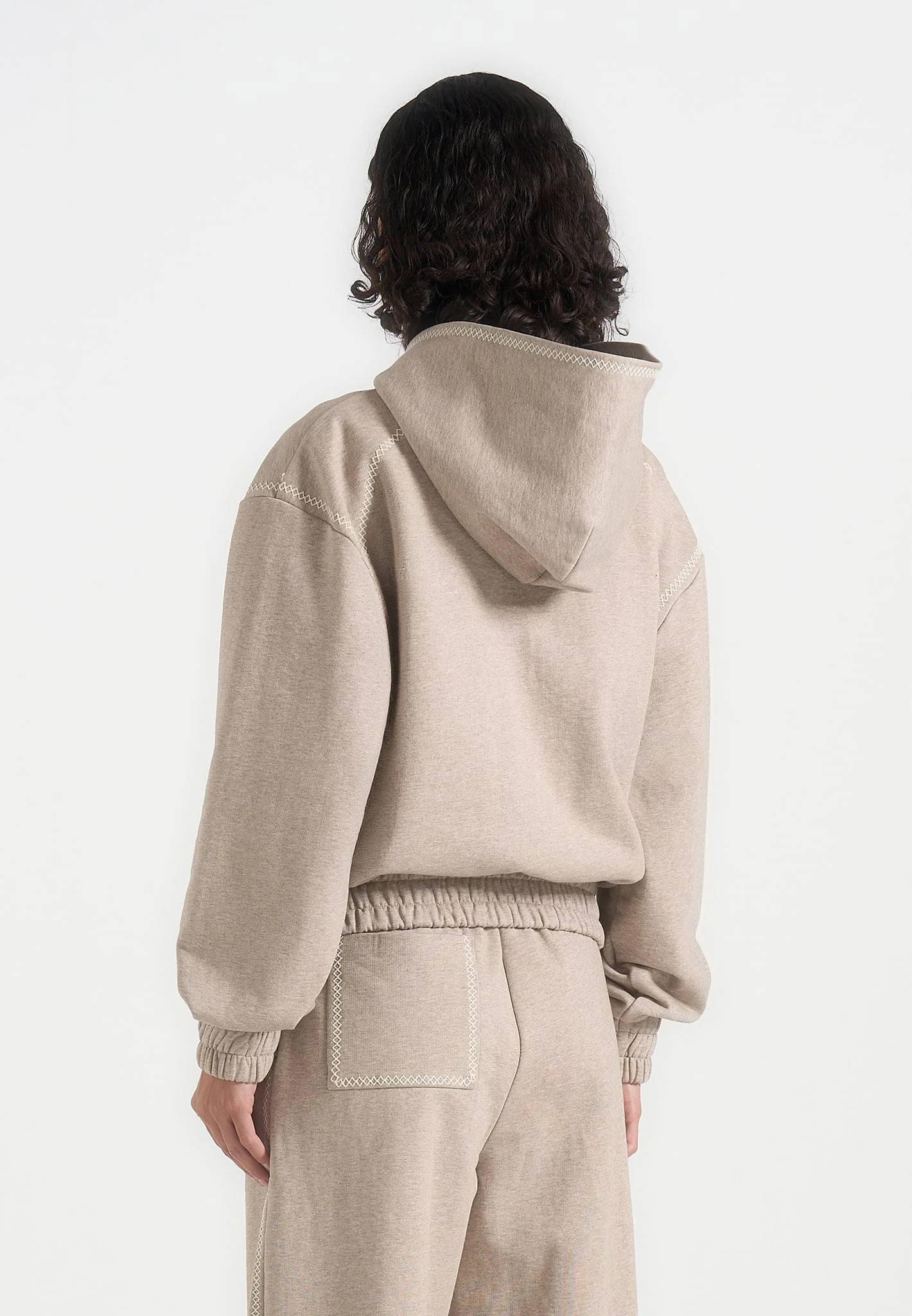 Ollie - Unisex Whipstitch Raglan Effect Zip Hoodie - Taupe - Image 8