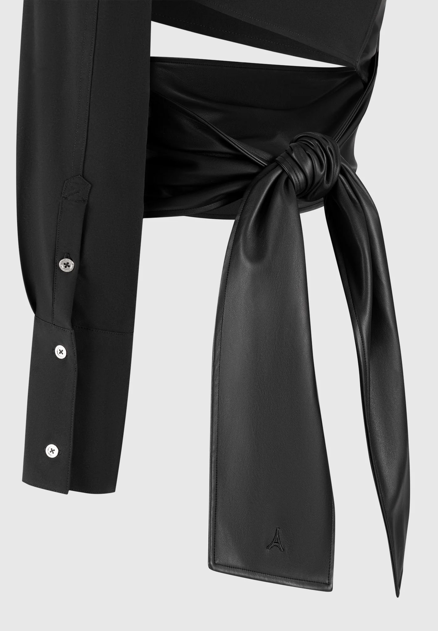 Coralie - One Sleeve Leather Wrap Top - Black - Image 6