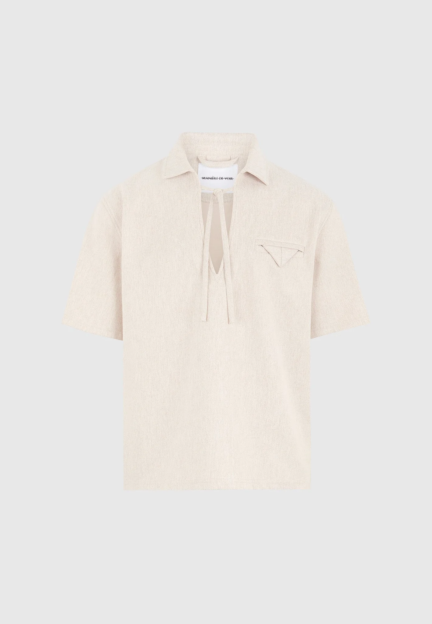 Norbert - Open Collar Textured Drawstring Shirt - Cream - Image 5