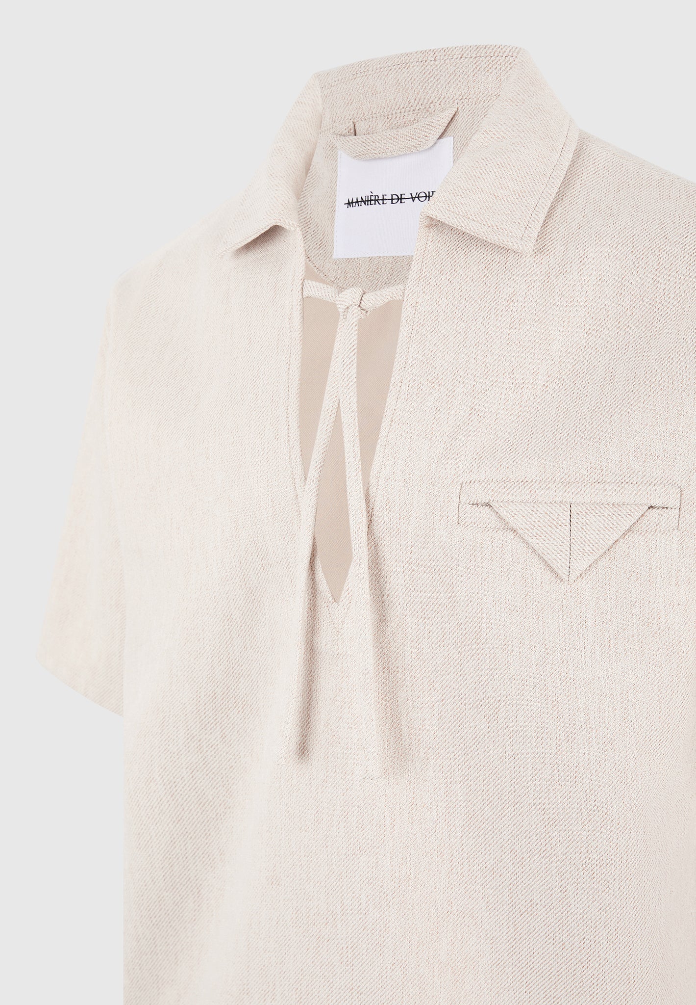 Norbert - Open Collar Textured Drawstring Shirt - Cream - Image 6