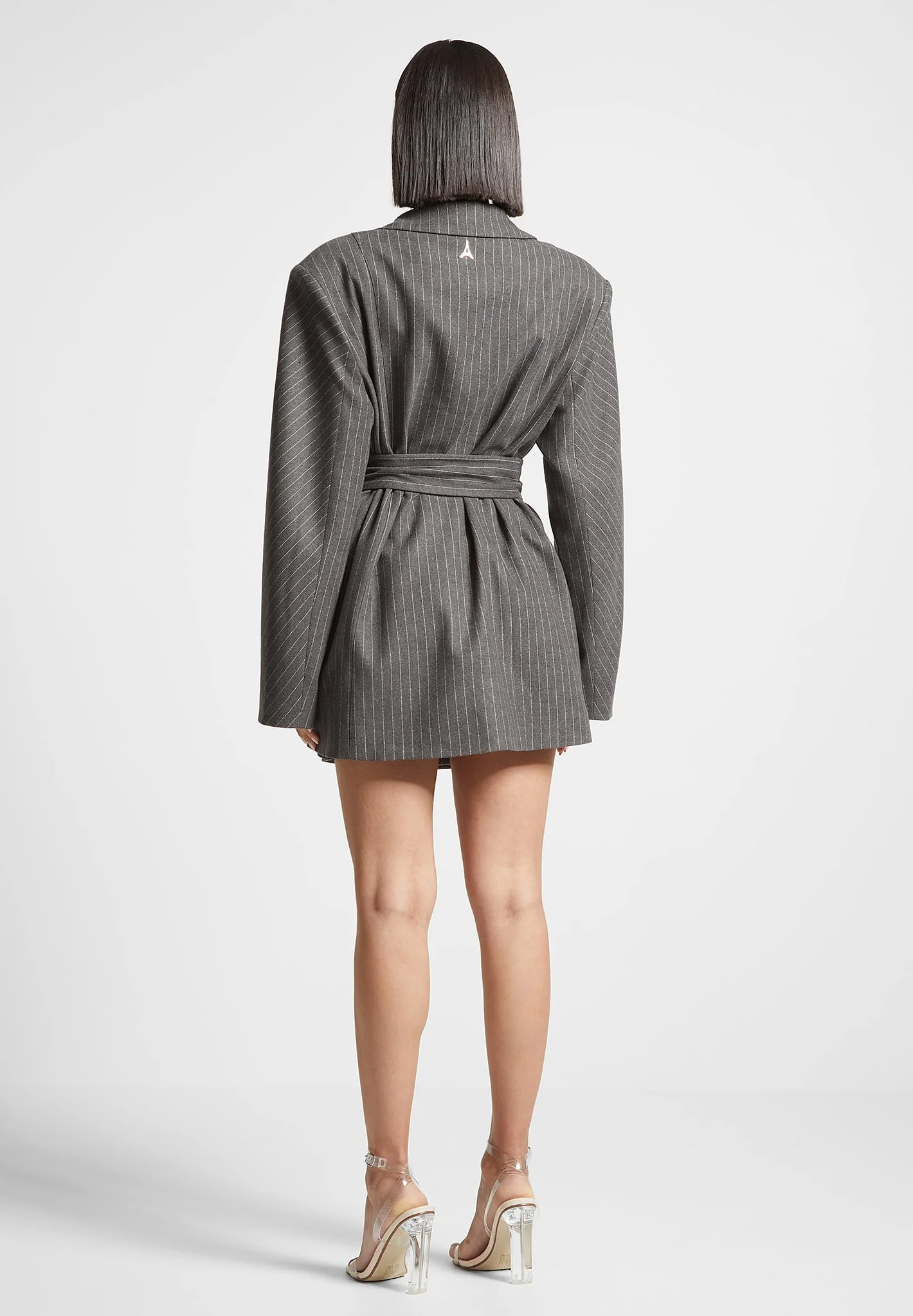 Oversized Pinstripe Blazer Dress - Grey - Image 4