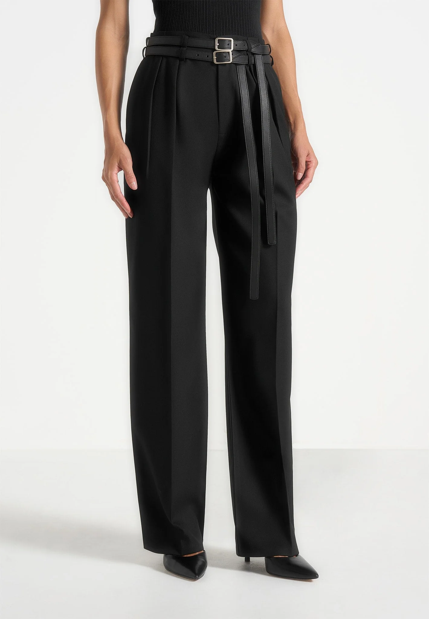 Pascale - Tailored Twin Belt Trousers - Black - Image 4